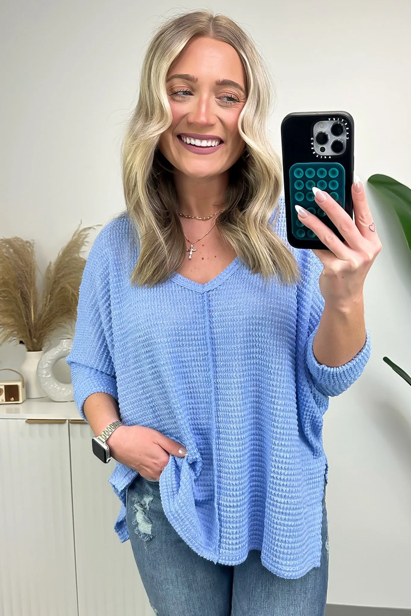 Tetrah V-Neck Waffle Knit Top - BACK IN STOCK