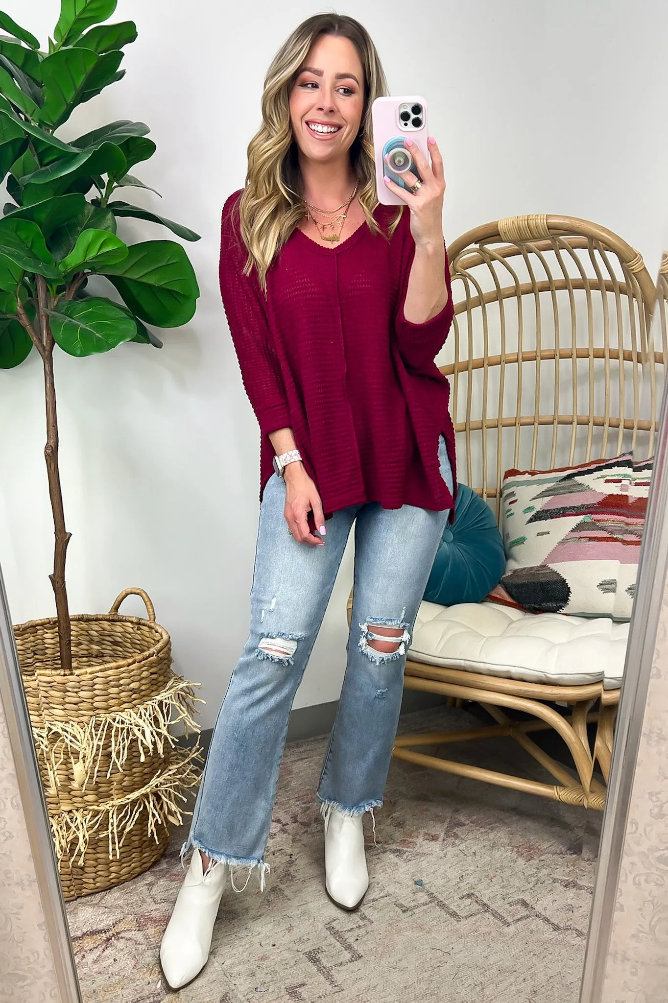 Tetrah V-Neck Waffle Knit Top - BACK IN STOCK