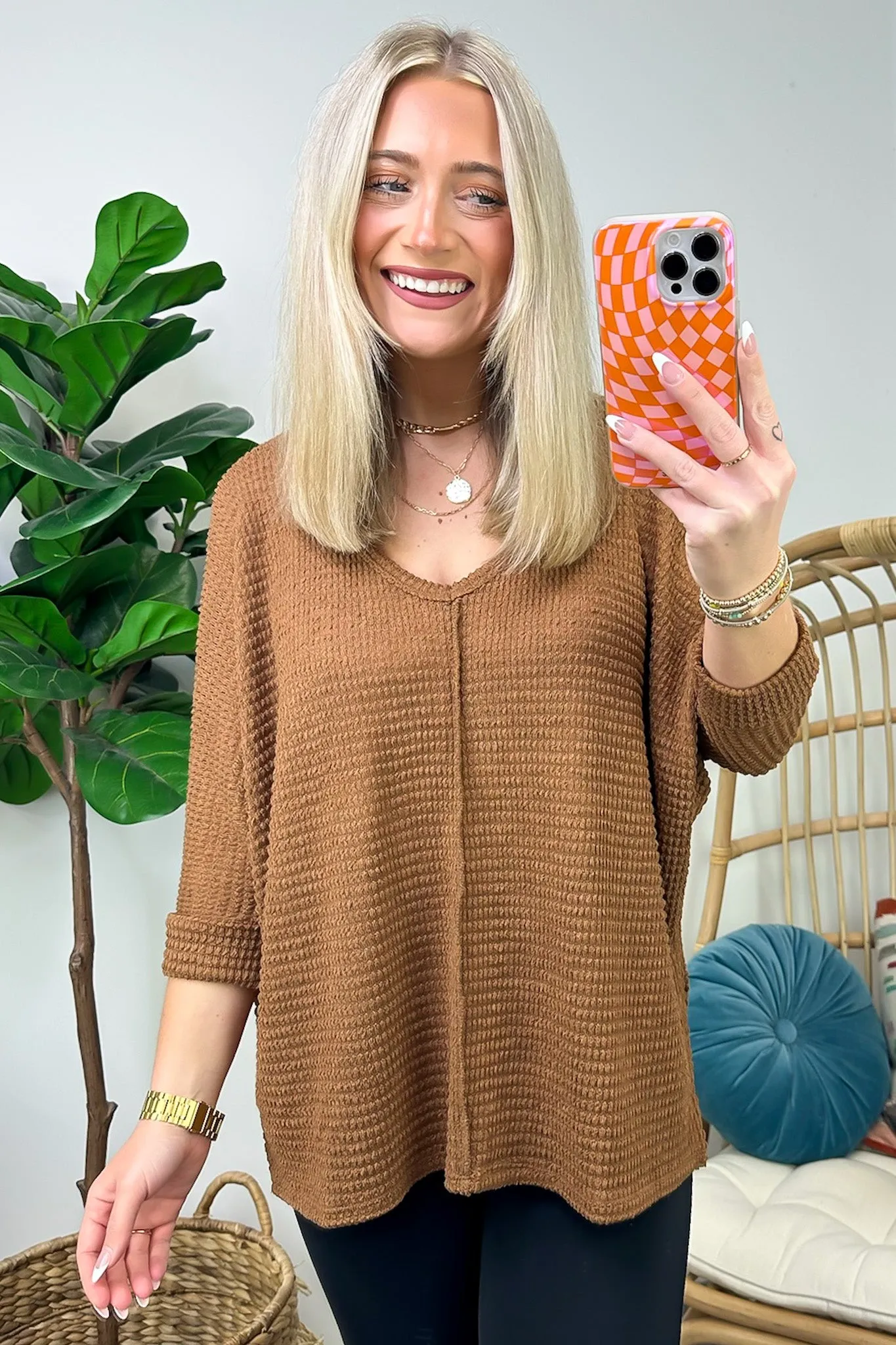 Tetrah V-Neck Waffle Knit Top - BACK IN STOCK