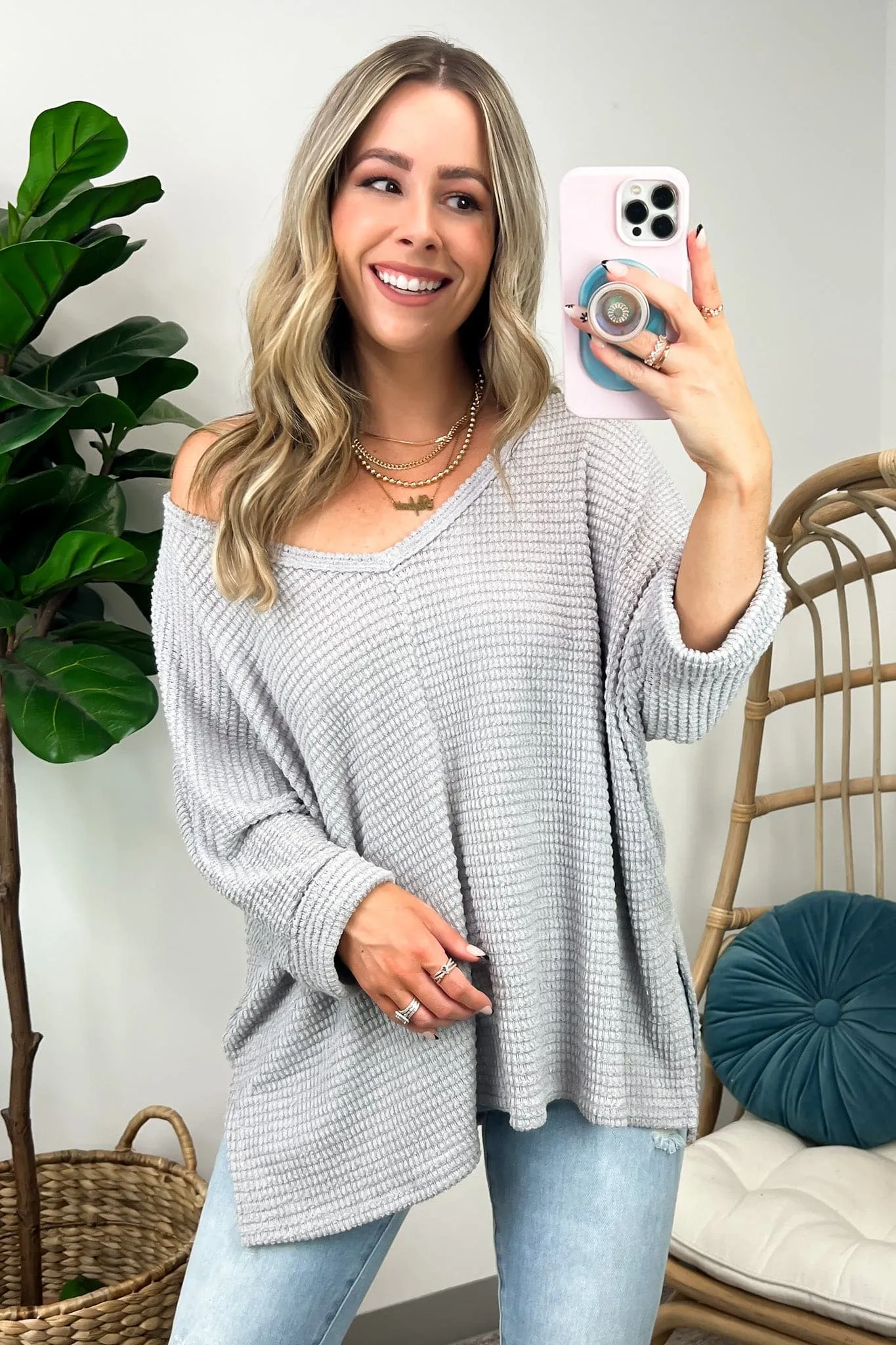 Tetrah V-Neck Waffle Knit Top - BACK IN STOCK