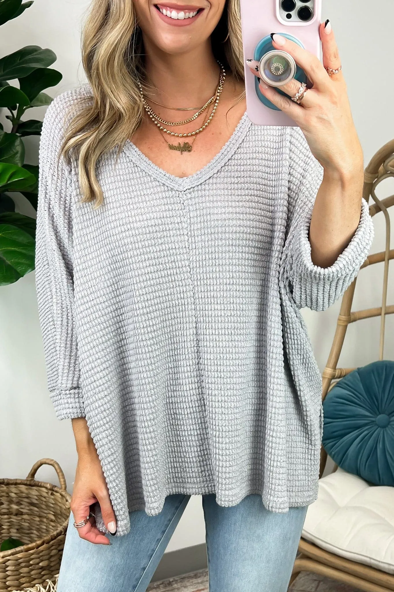 Tetrah V-Neck Waffle Knit Top - BACK IN STOCK