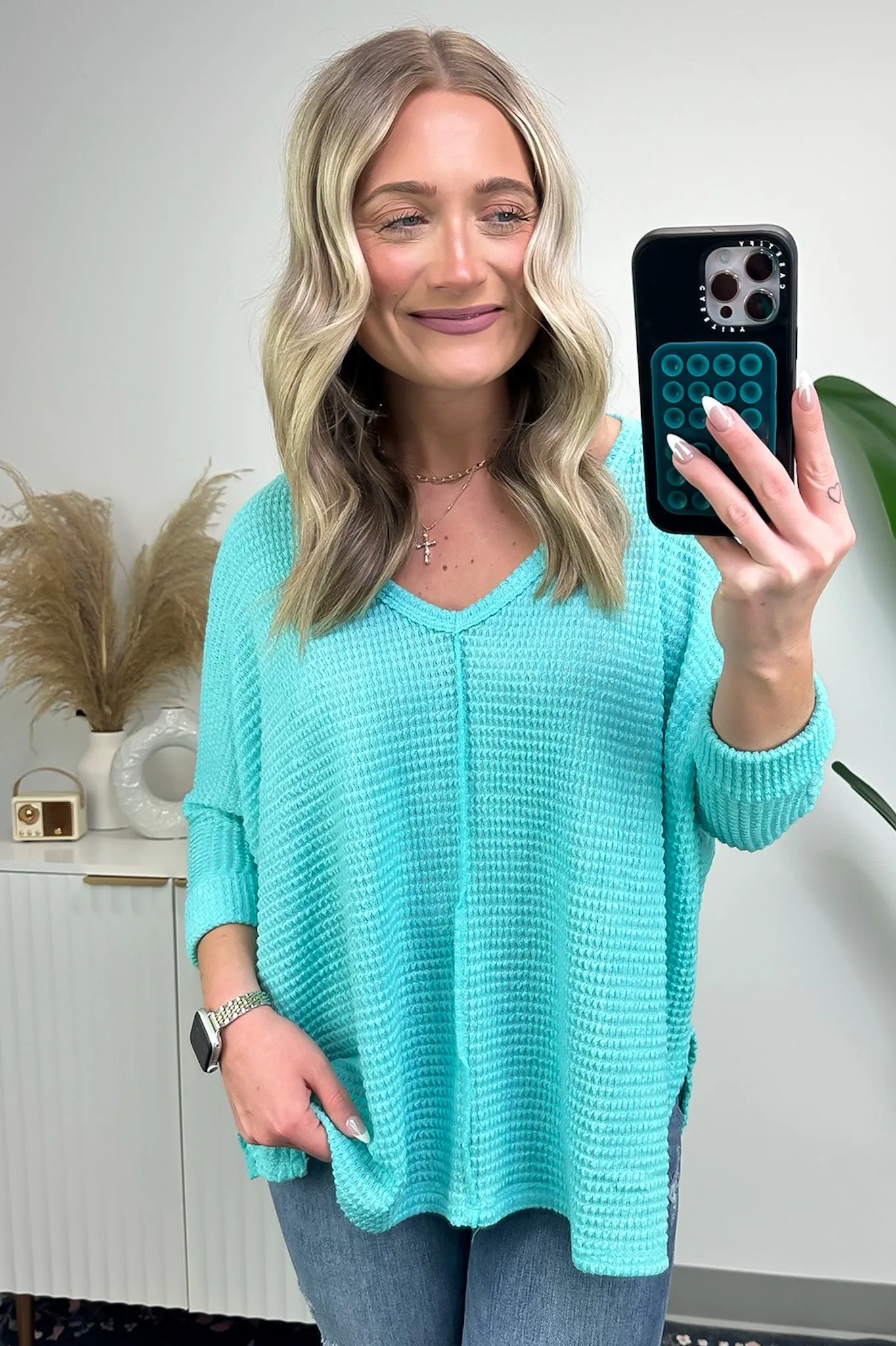 Tetrah V-Neck Waffle Knit Top - BACK IN STOCK