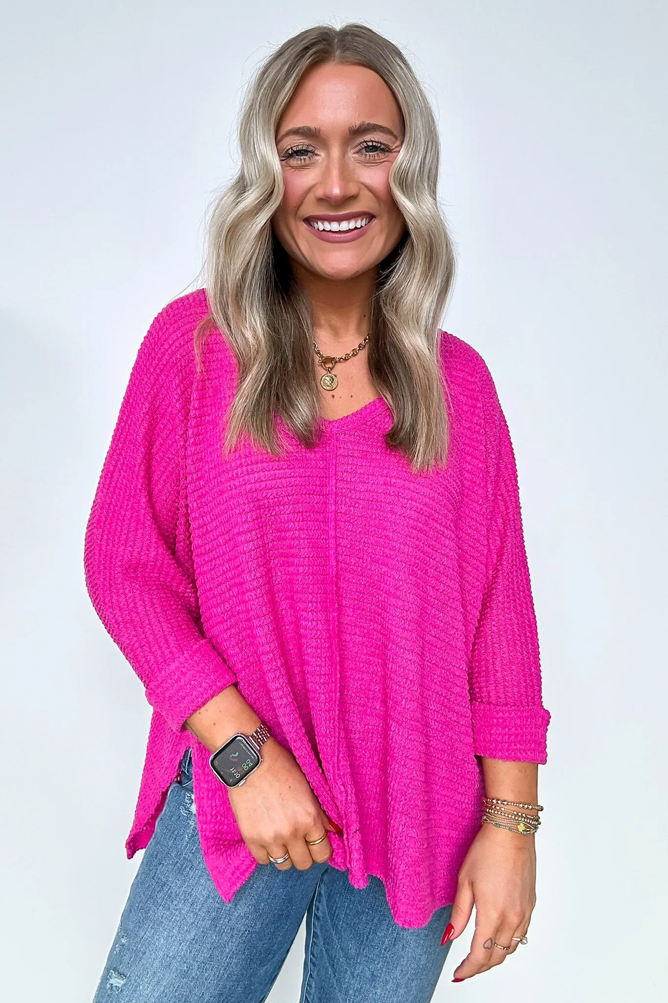Tetrah V-Neck Waffle Knit Top - BACK IN STOCK