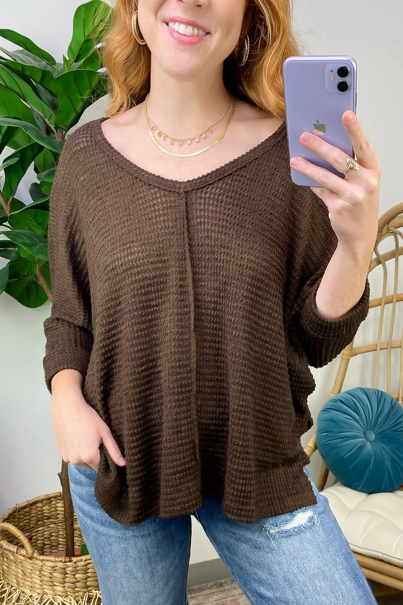 Tetrah V-Neck Waffle Knit Top - BACK IN STOCK
