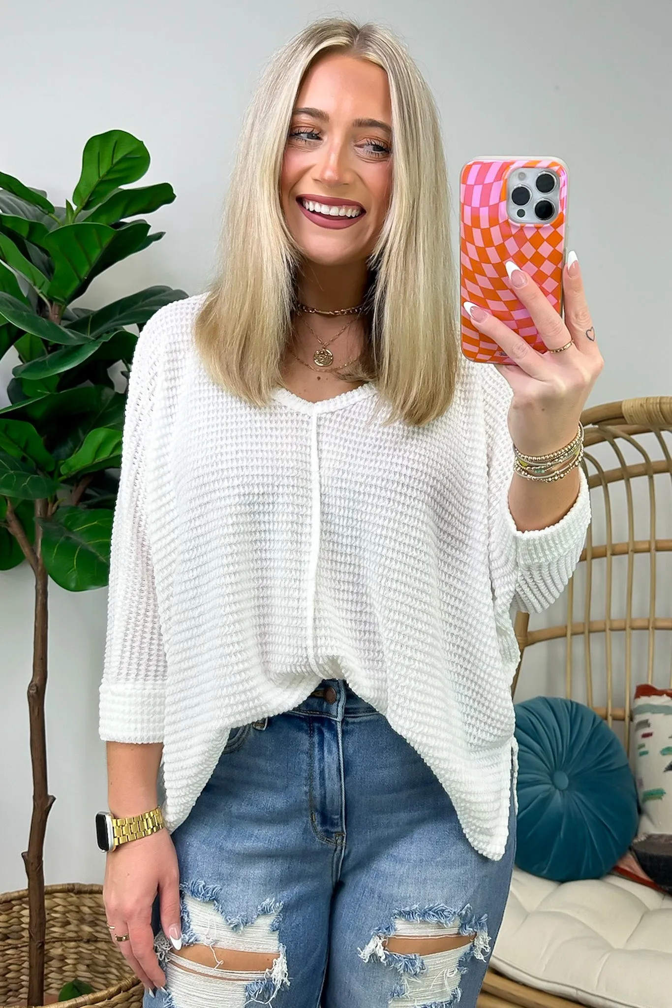 Tetrah V-Neck Waffle Knit Top - BACK IN STOCK