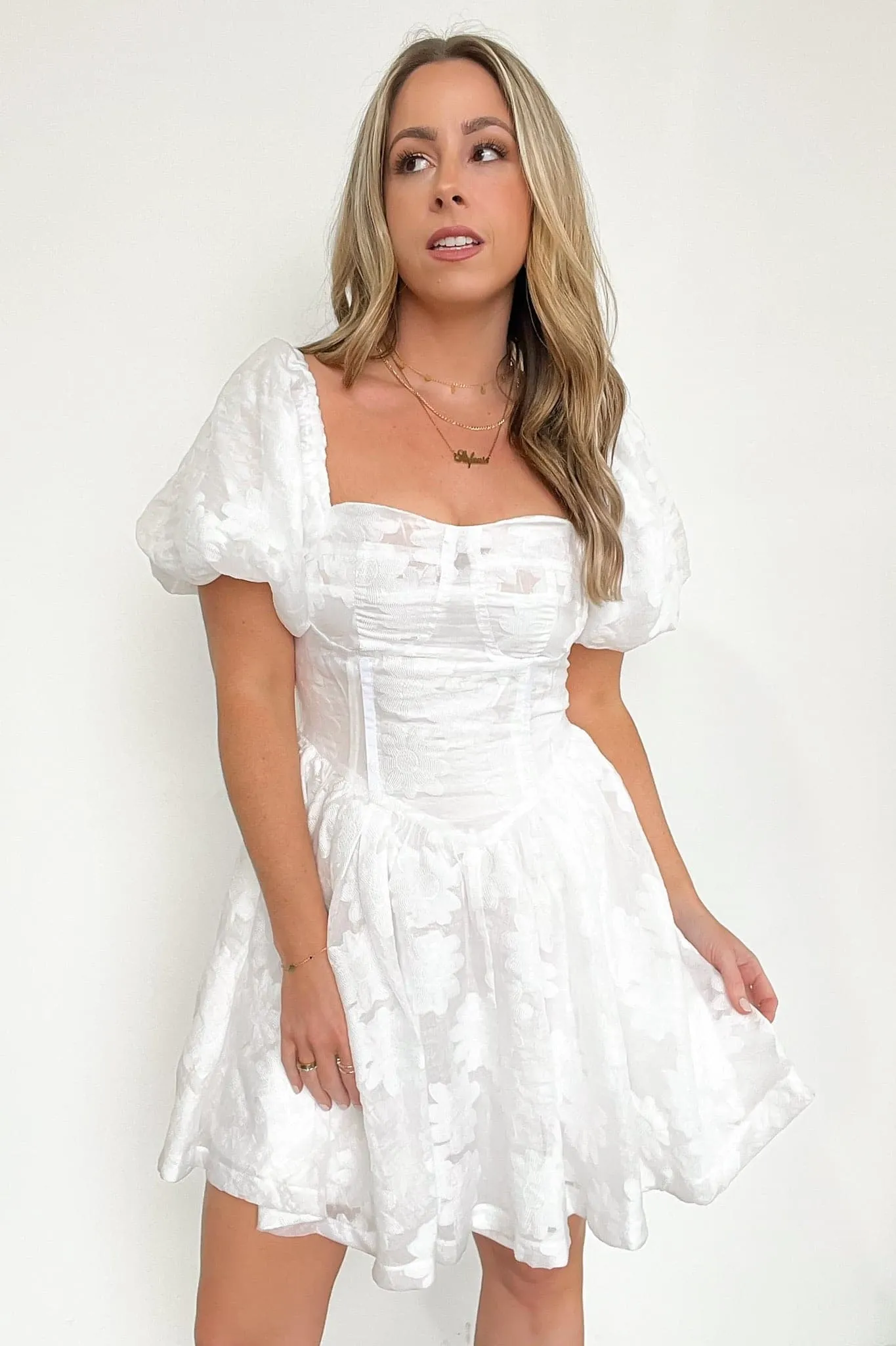 Unexpected Invite Puff Sleeve Jacquard Dress - FINAL SALE