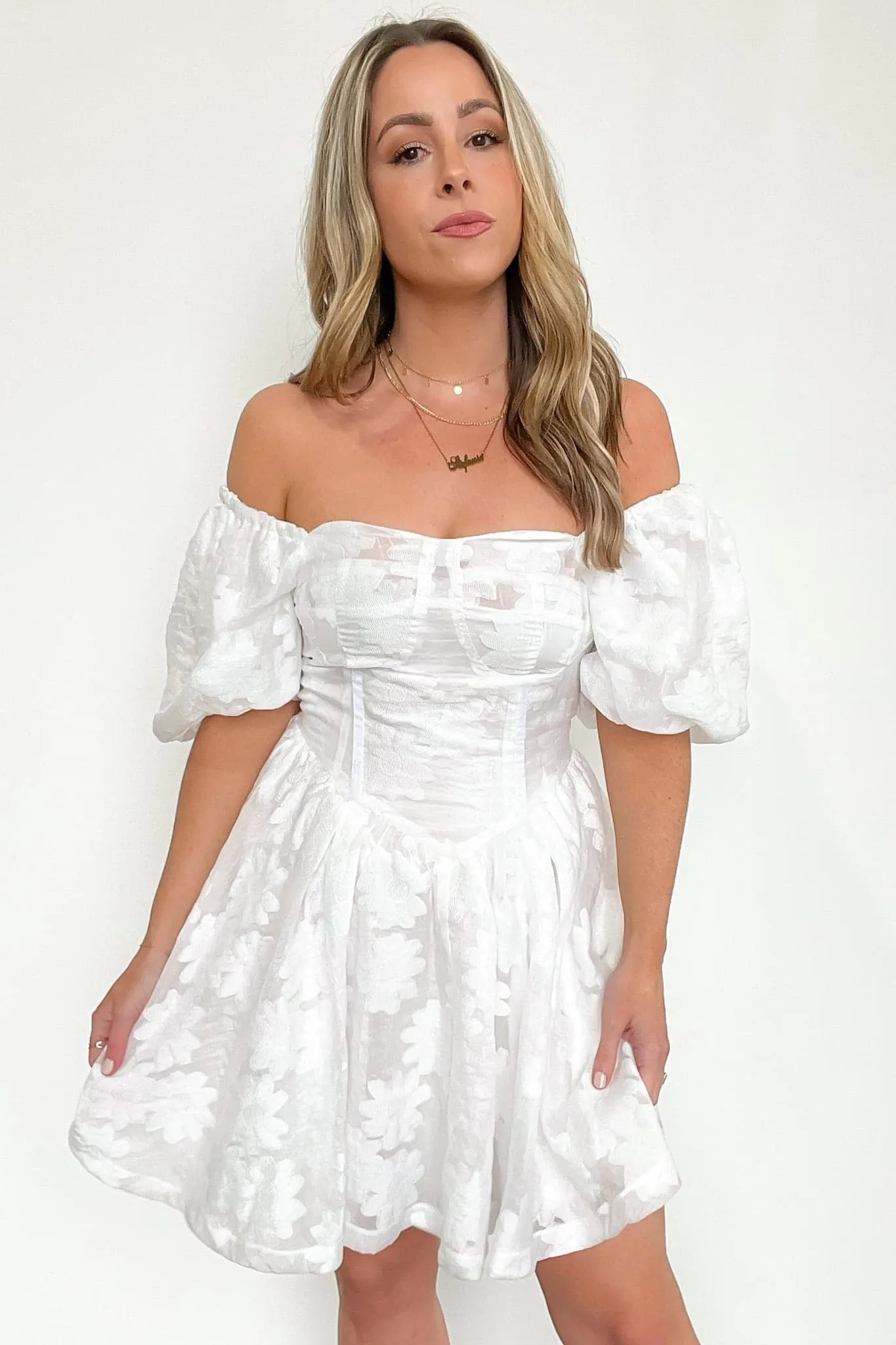 Unexpected Invite Puff Sleeve Jacquard Dress - FINAL SALE