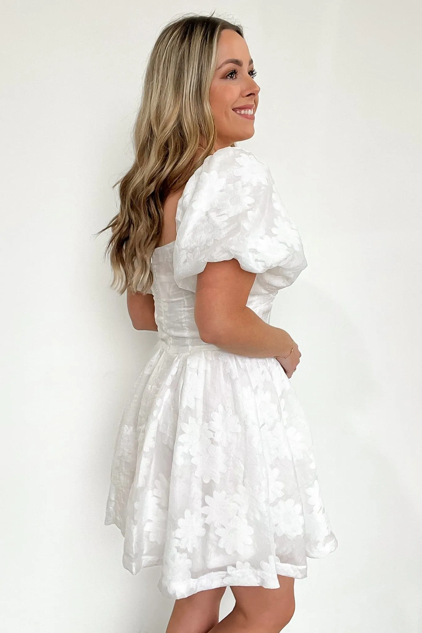 Unexpected Invite Puff Sleeve Jacquard Dress - FINAL SALE