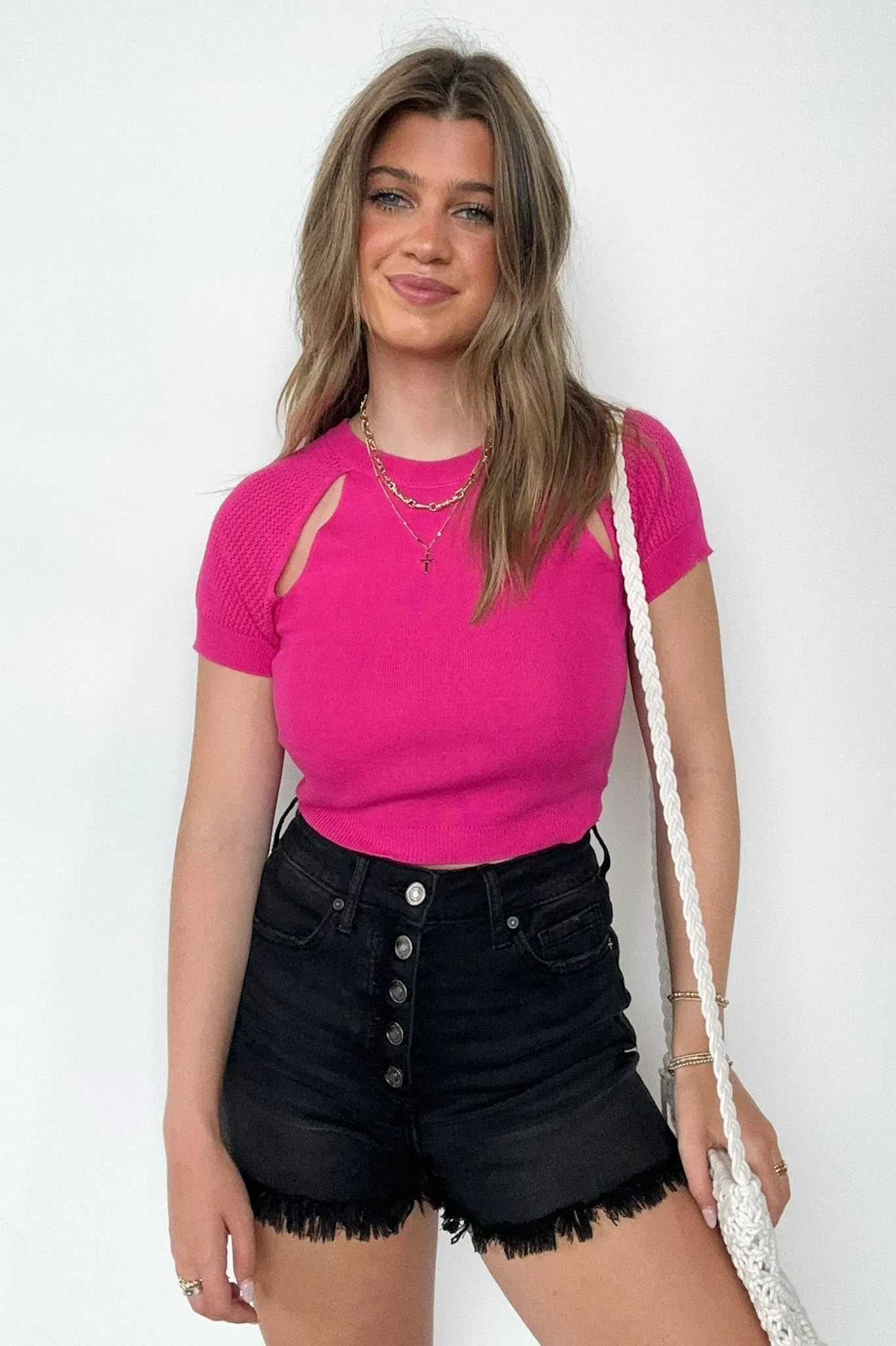 Upscale Pose Short Sleeve Cutout Top - FINAL SALE