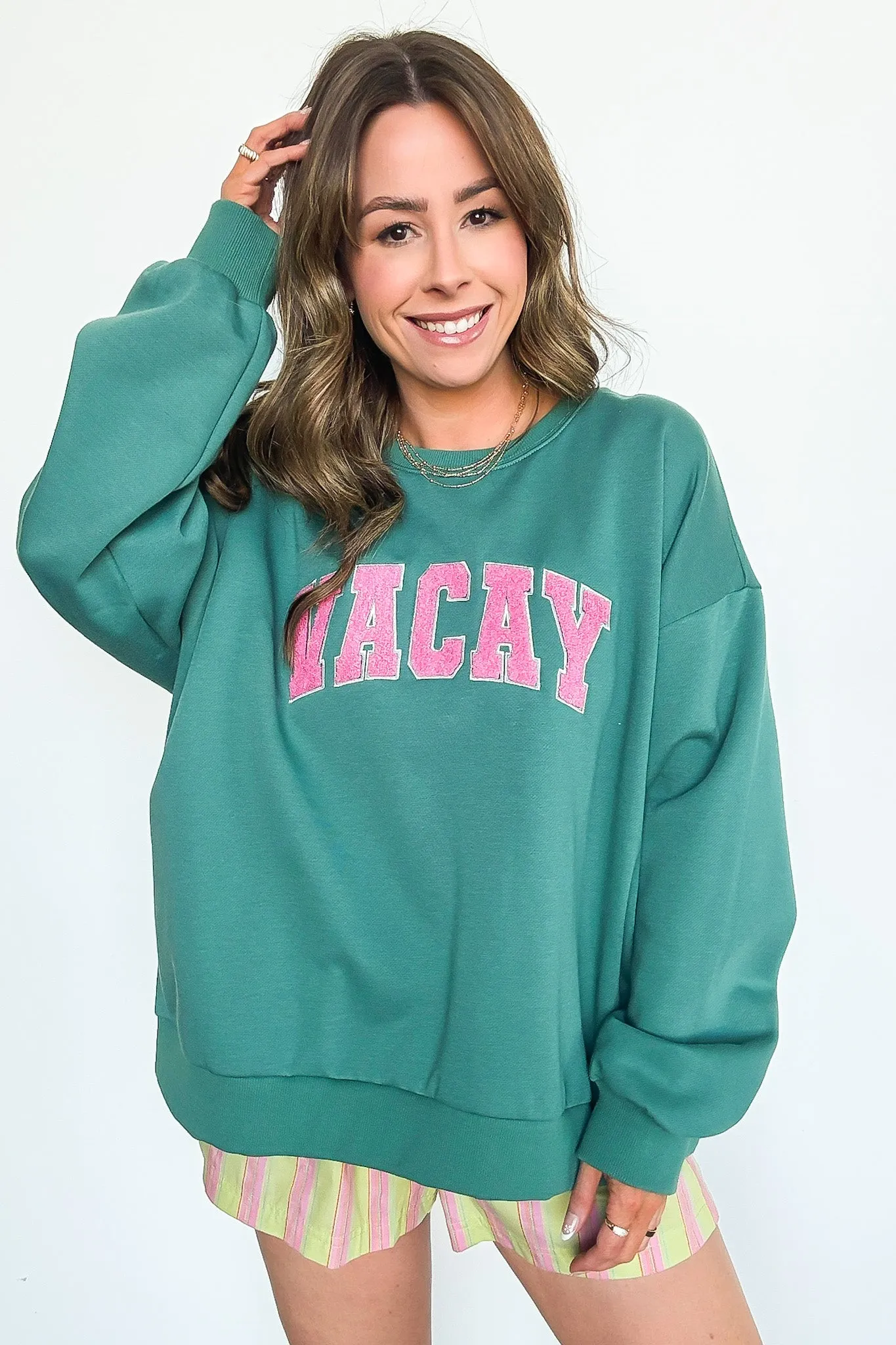 VACAY Graphic Patch Pullover Sweatshirt