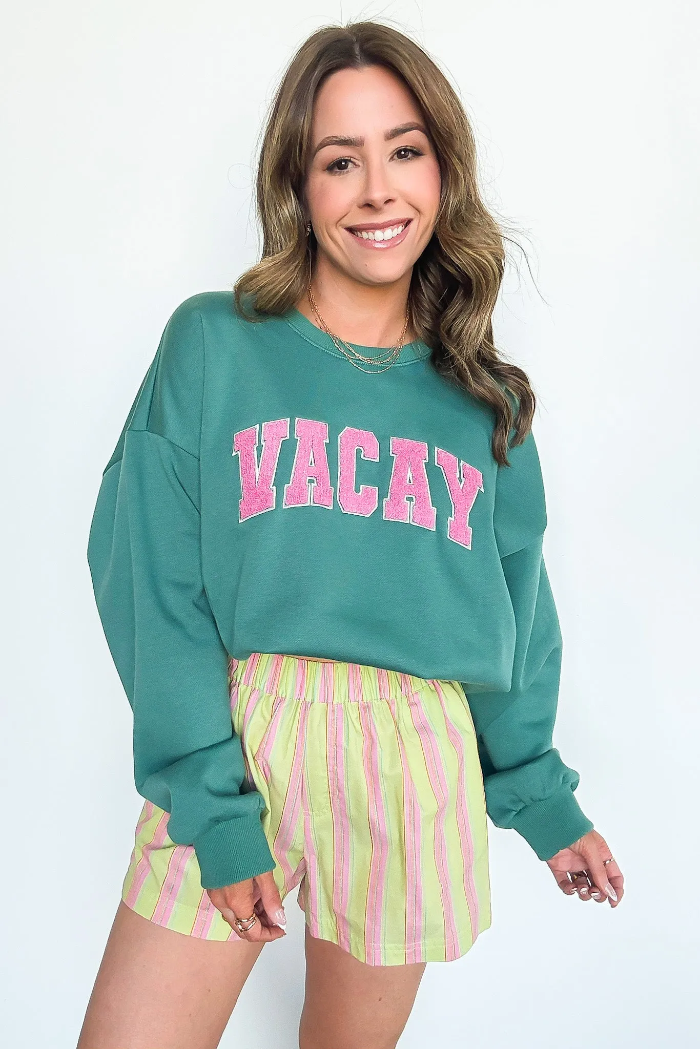 VACAY Graphic Patch Pullover Sweatshirt