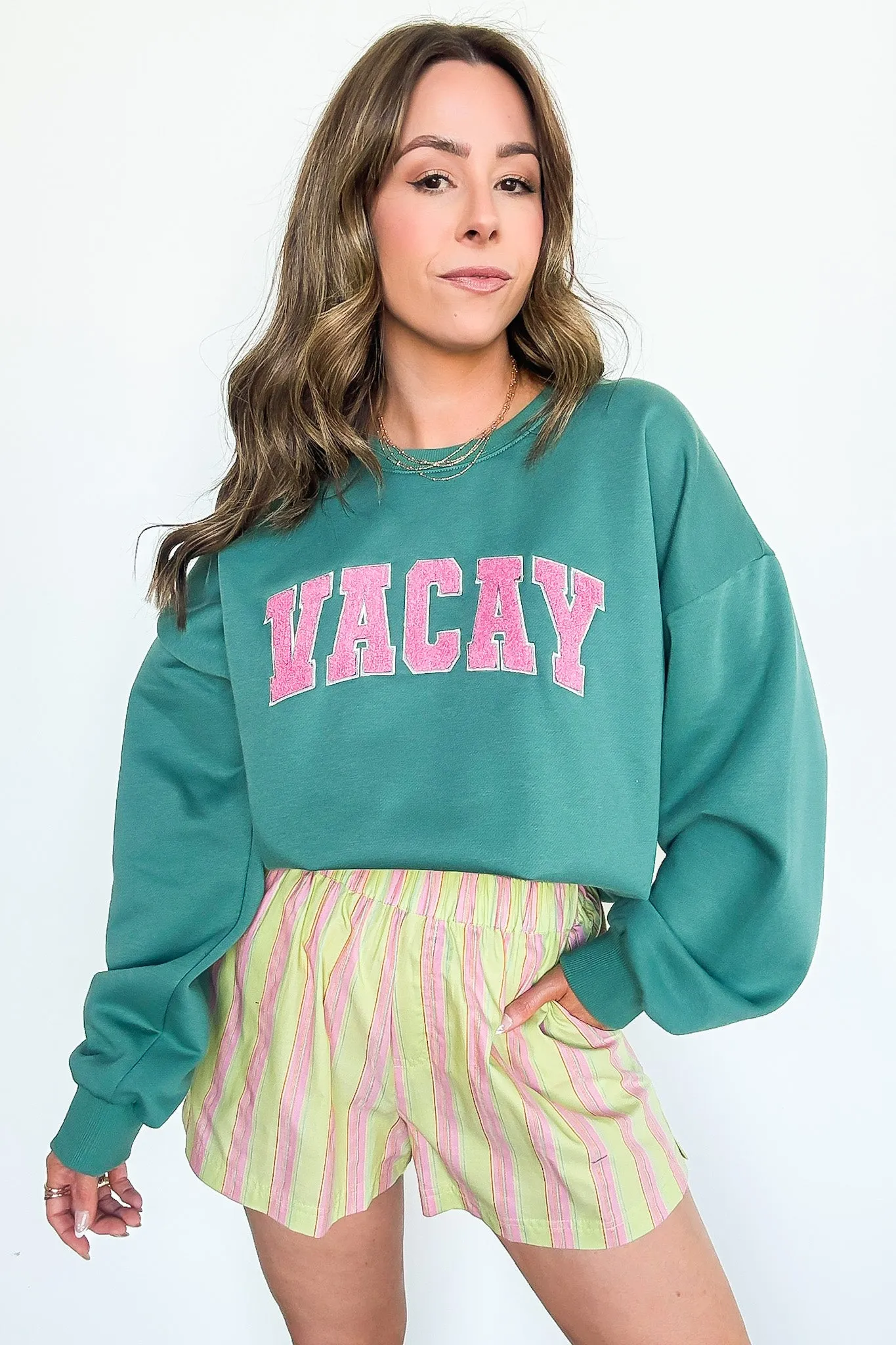 VACAY Graphic Patch Pullover Sweatshirt