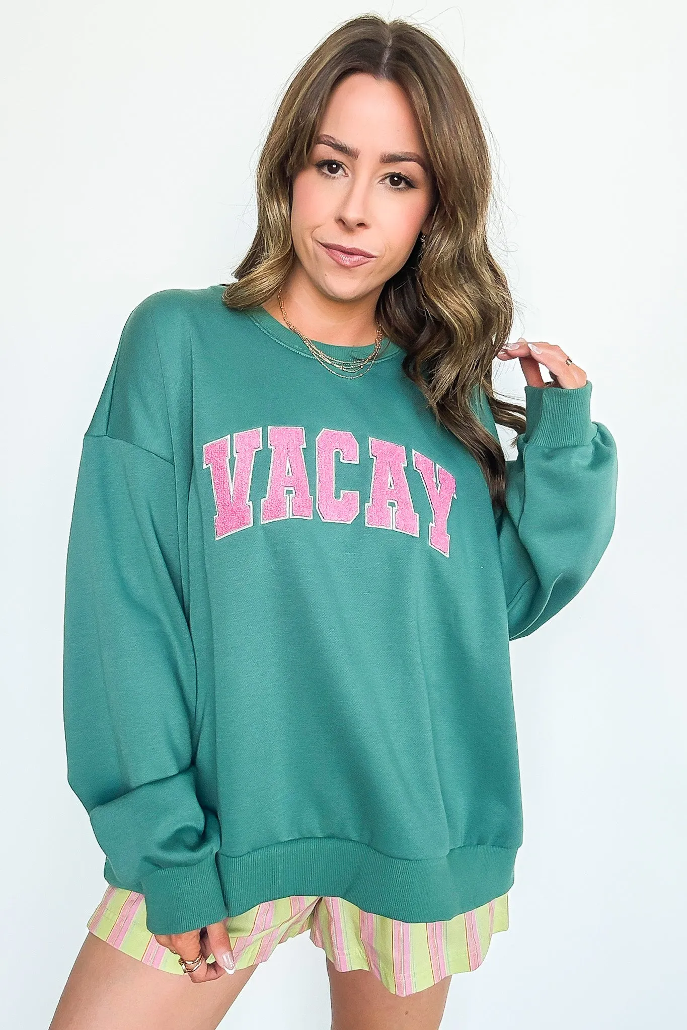 VACAY Graphic Patch Pullover Sweatshirt