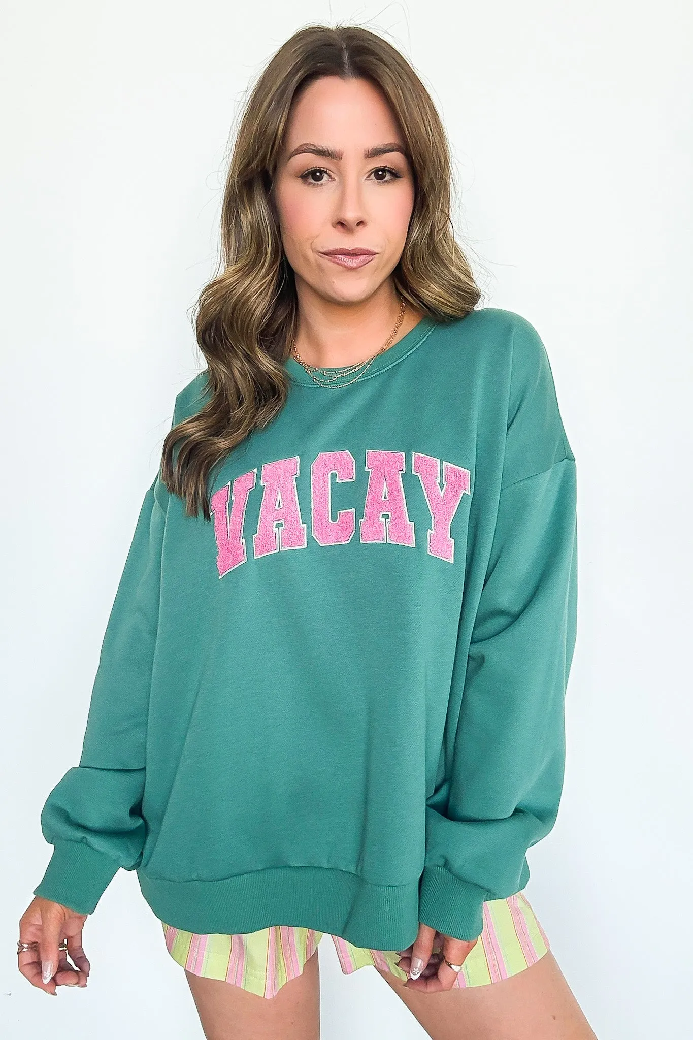 VACAY Graphic Patch Pullover Sweatshirt