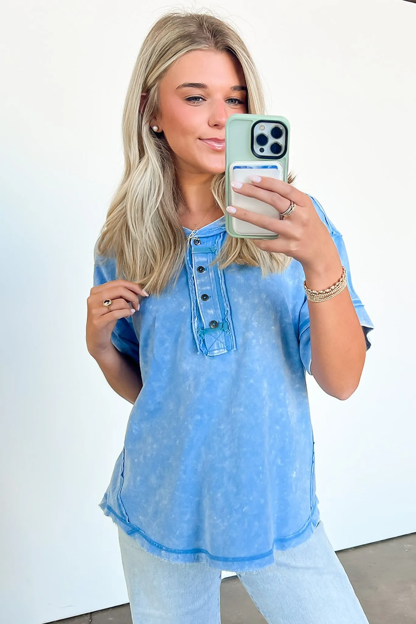 Verity Raw Edge Henley Button Top - BACK IN STOCK