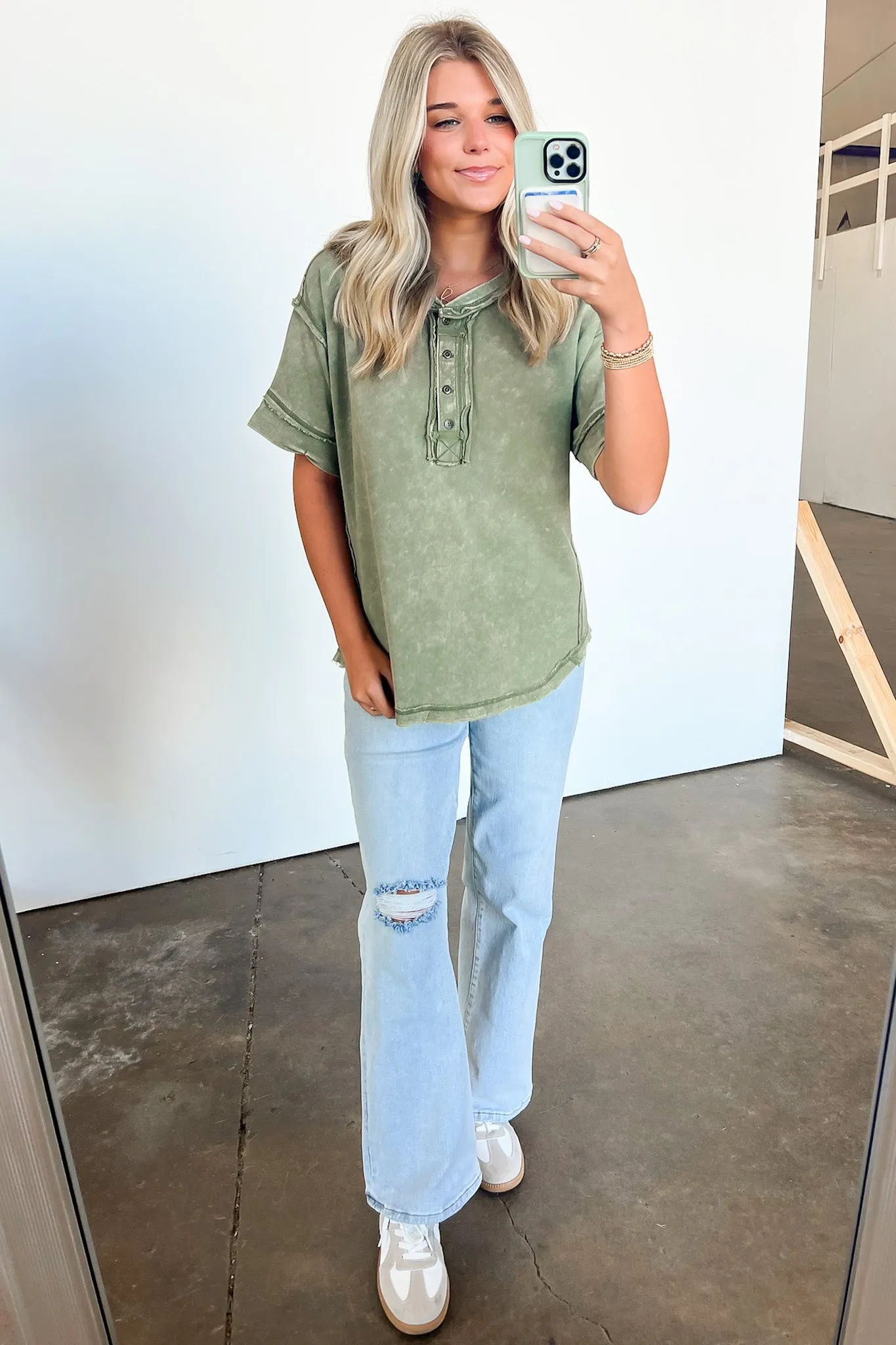 Verity Raw Edge Henley Button Top - BACK IN STOCK