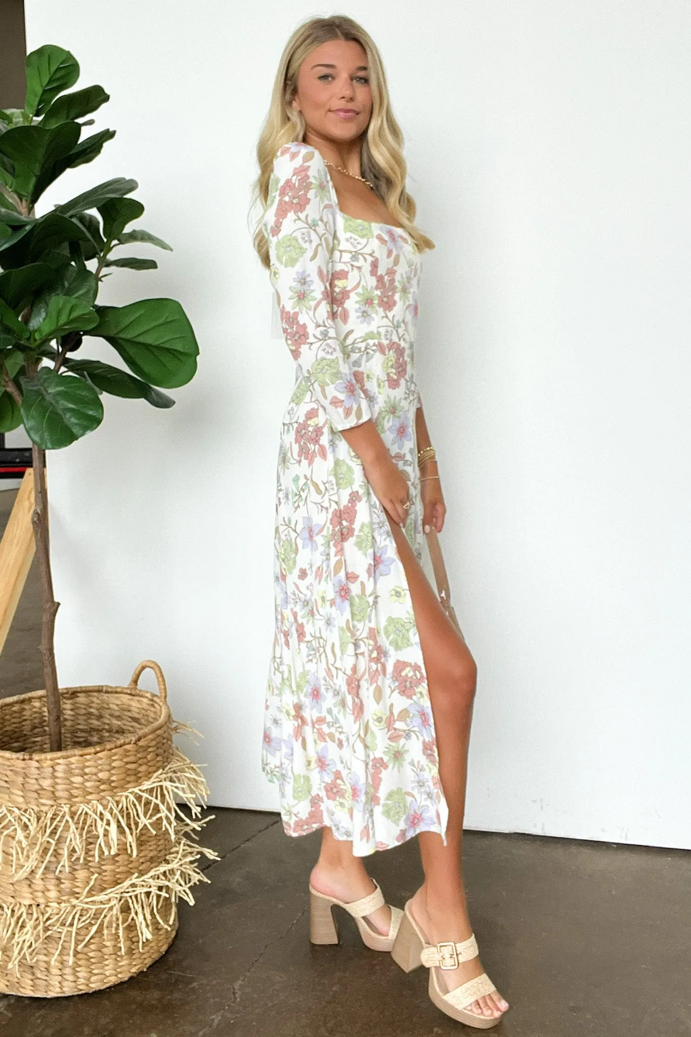 Vivacious Charm Slit Front Floral Dress