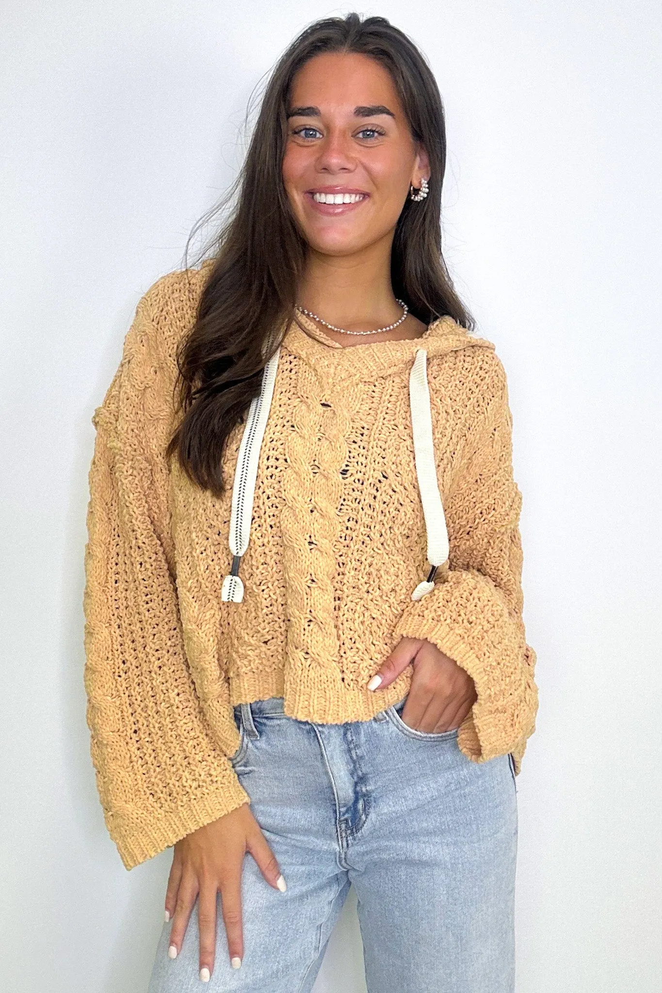 Vivi Cable Knit Chenille Hooded Sweater - FINAL SALE