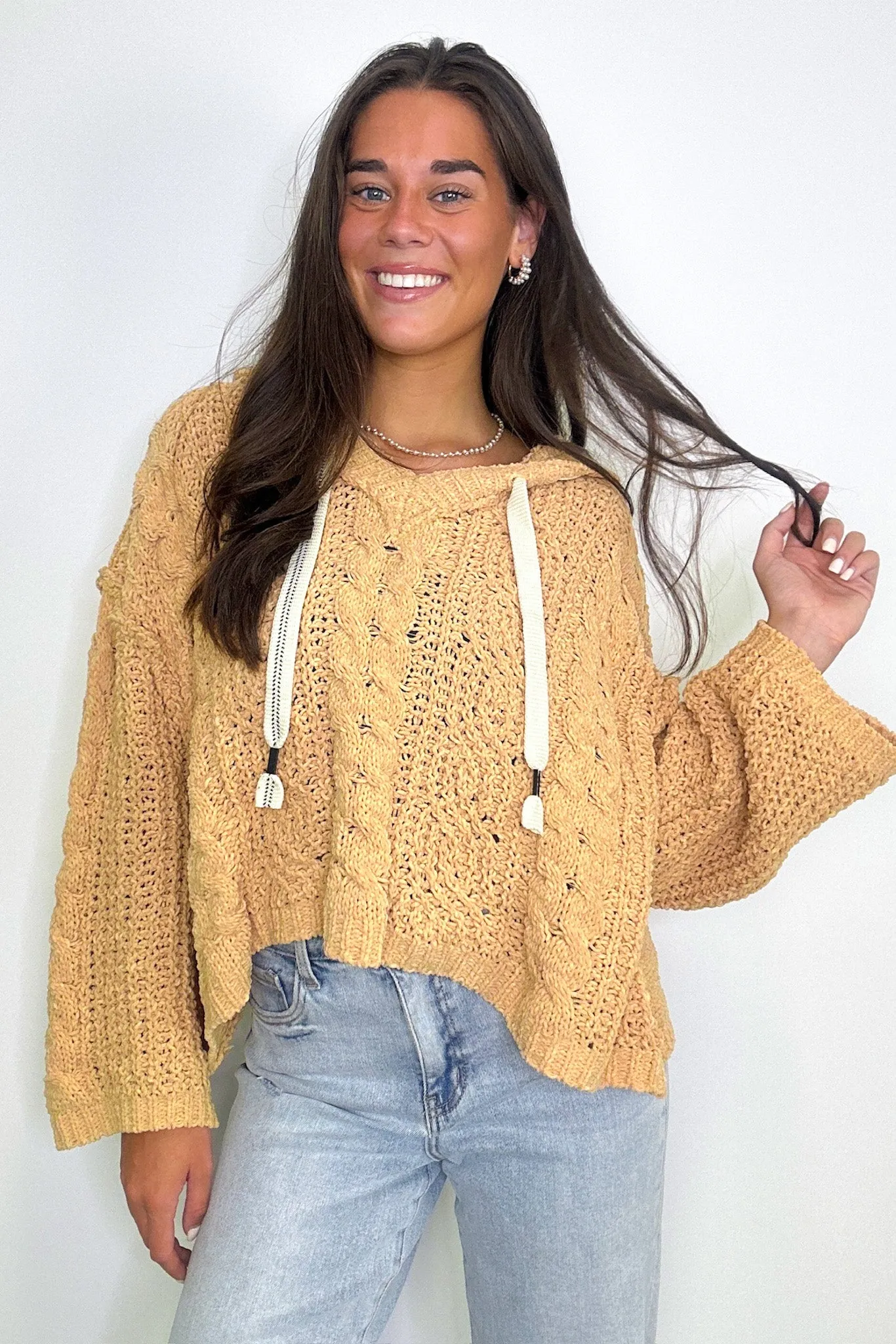 Vivi Cable Knit Chenille Hooded Sweater - FINAL SALE