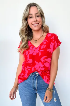 Vivid Beauty V-Neck Floral Cap Sleeve Top - FINAL SALE