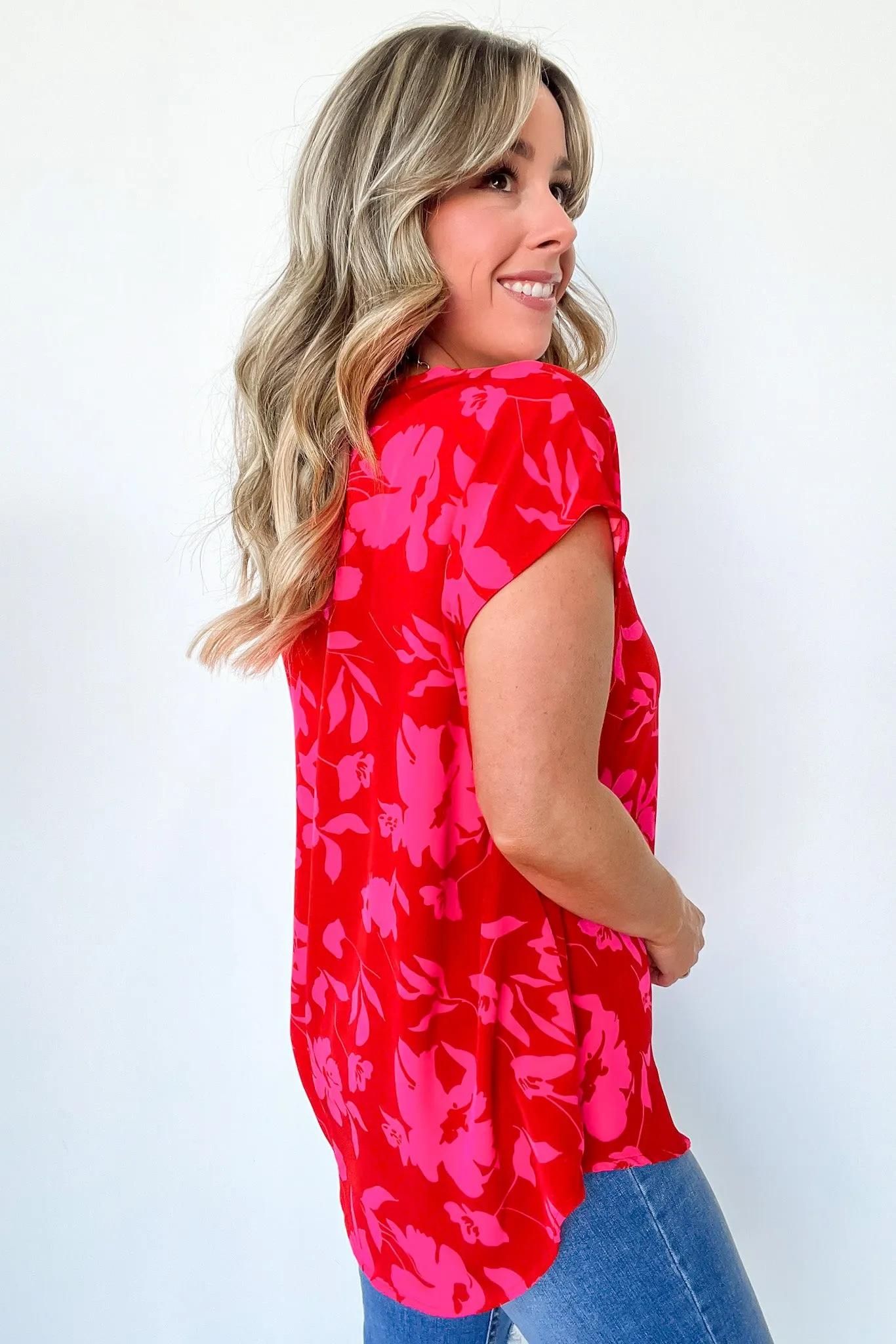 Vivid Beauty V-Neck Floral Cap Sleeve Top - FINAL SALE