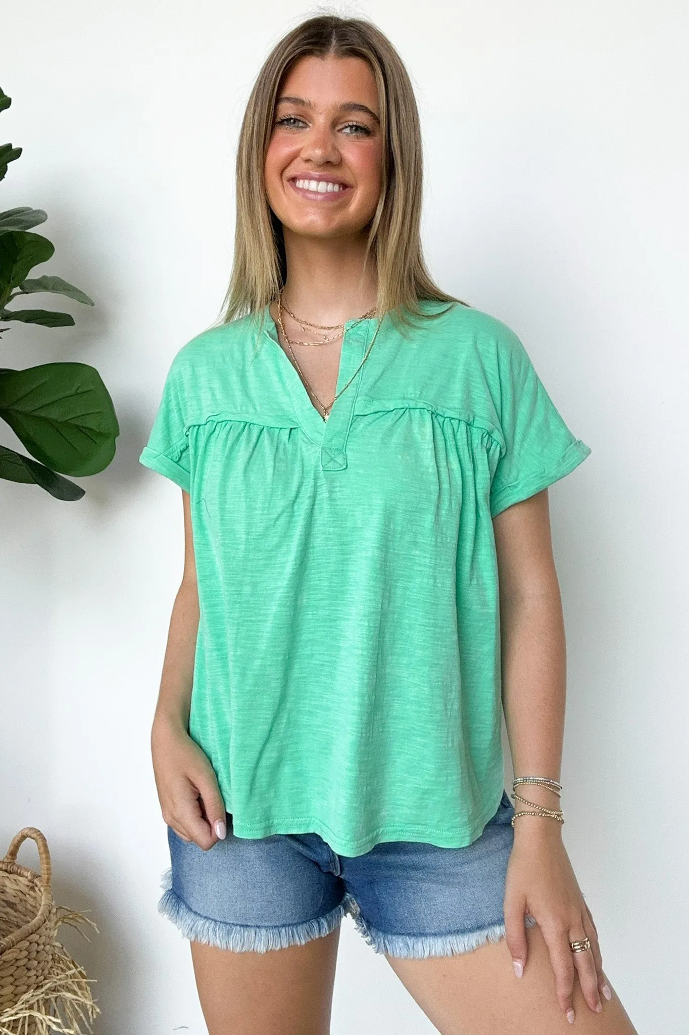 Waverly Mineral Washed Split Neck Top