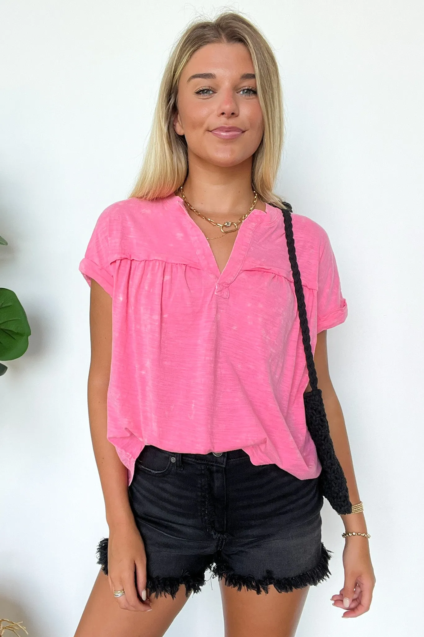 Waverly Mineral Washed Split Neck Top