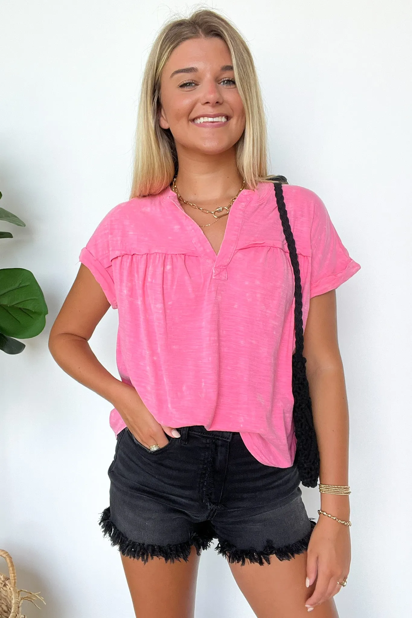 Waverly Mineral Washed Split Neck Top