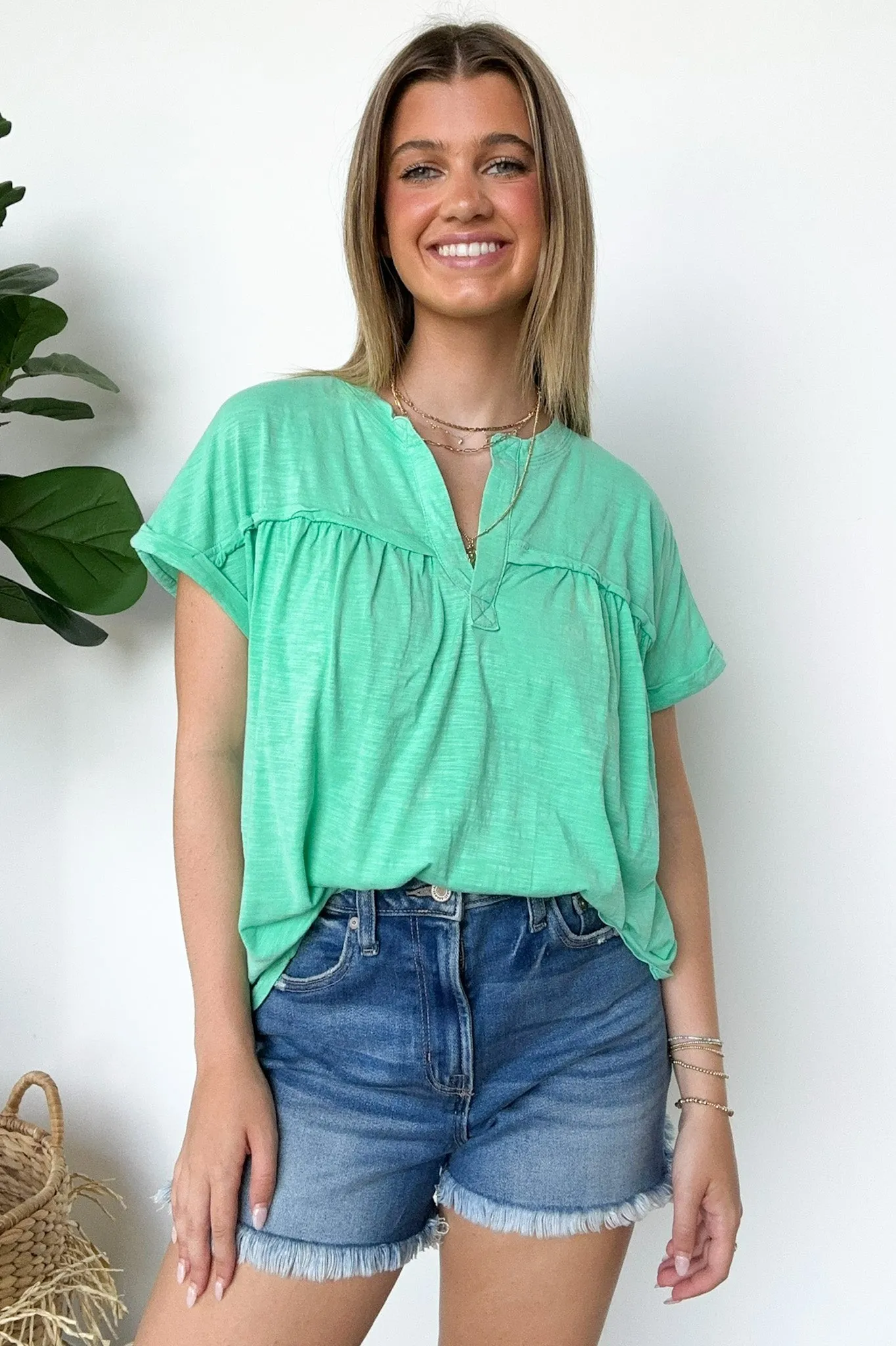 Waverly Mineral Washed Split Neck Top