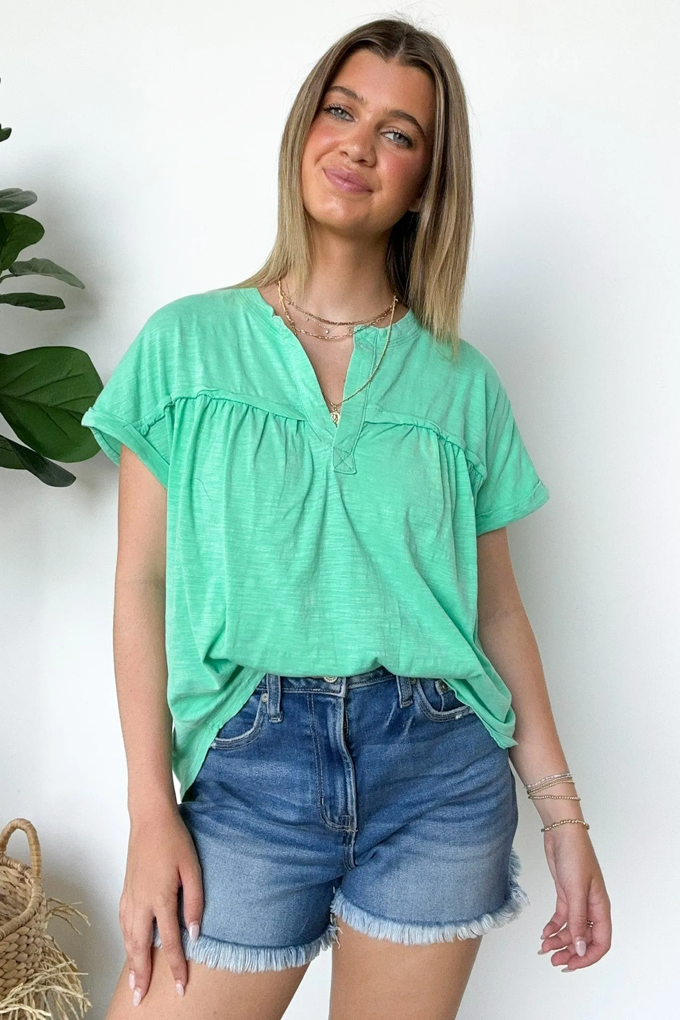 Waverly Mineral Washed Split Neck Top