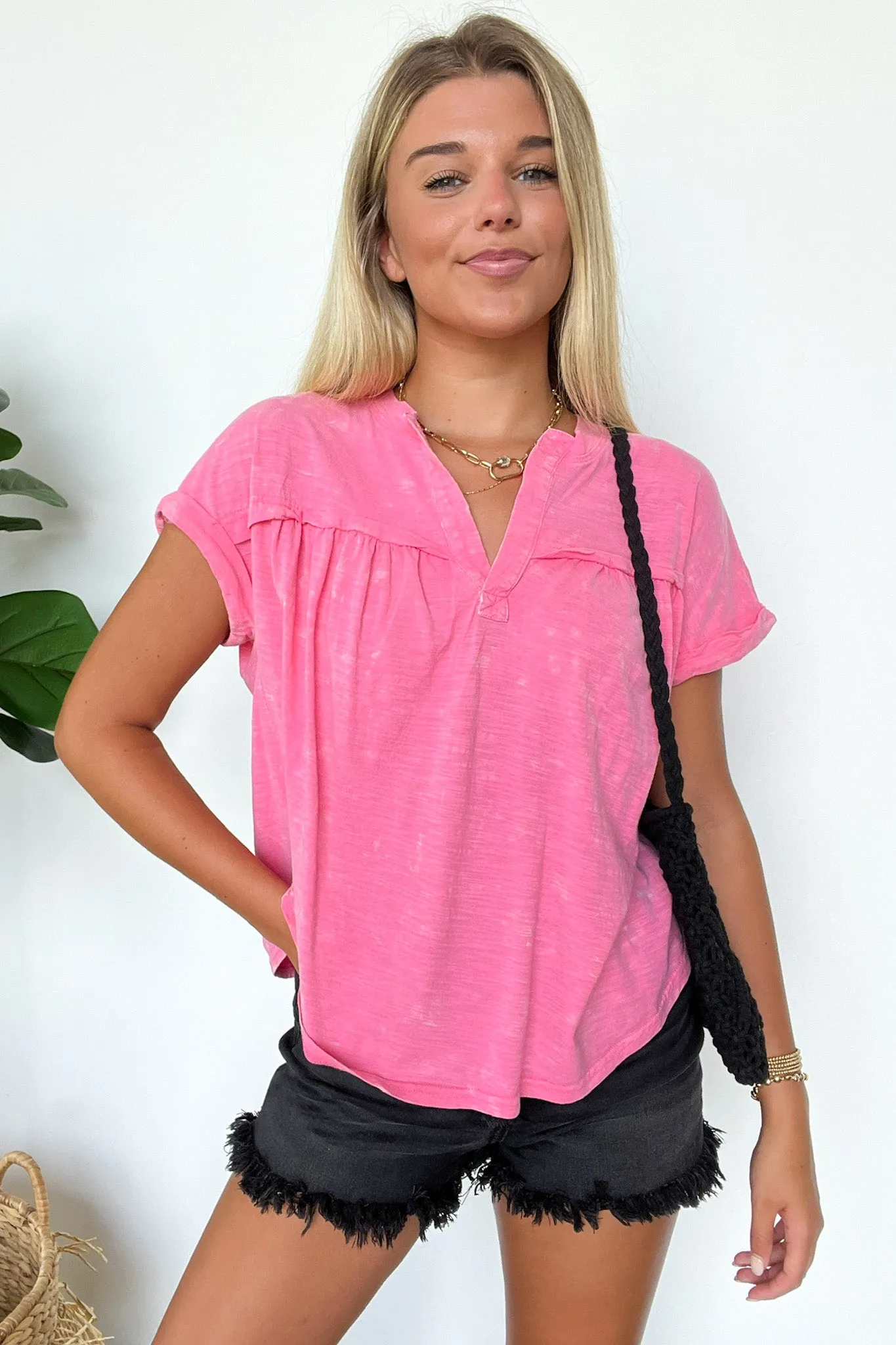 Waverly Mineral Washed Split Neck Top