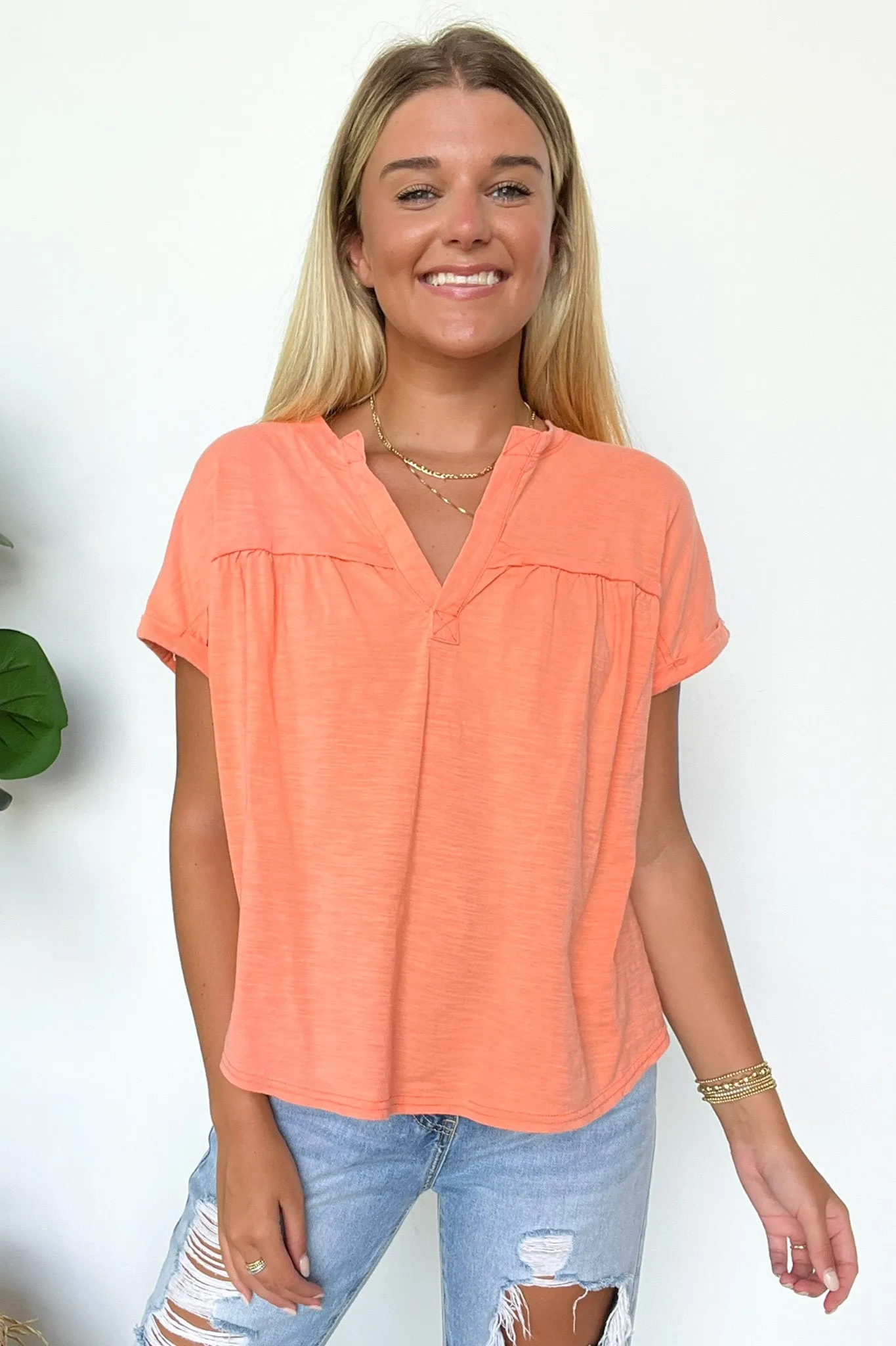 Waverly Mineral Washed Split Neck Top
