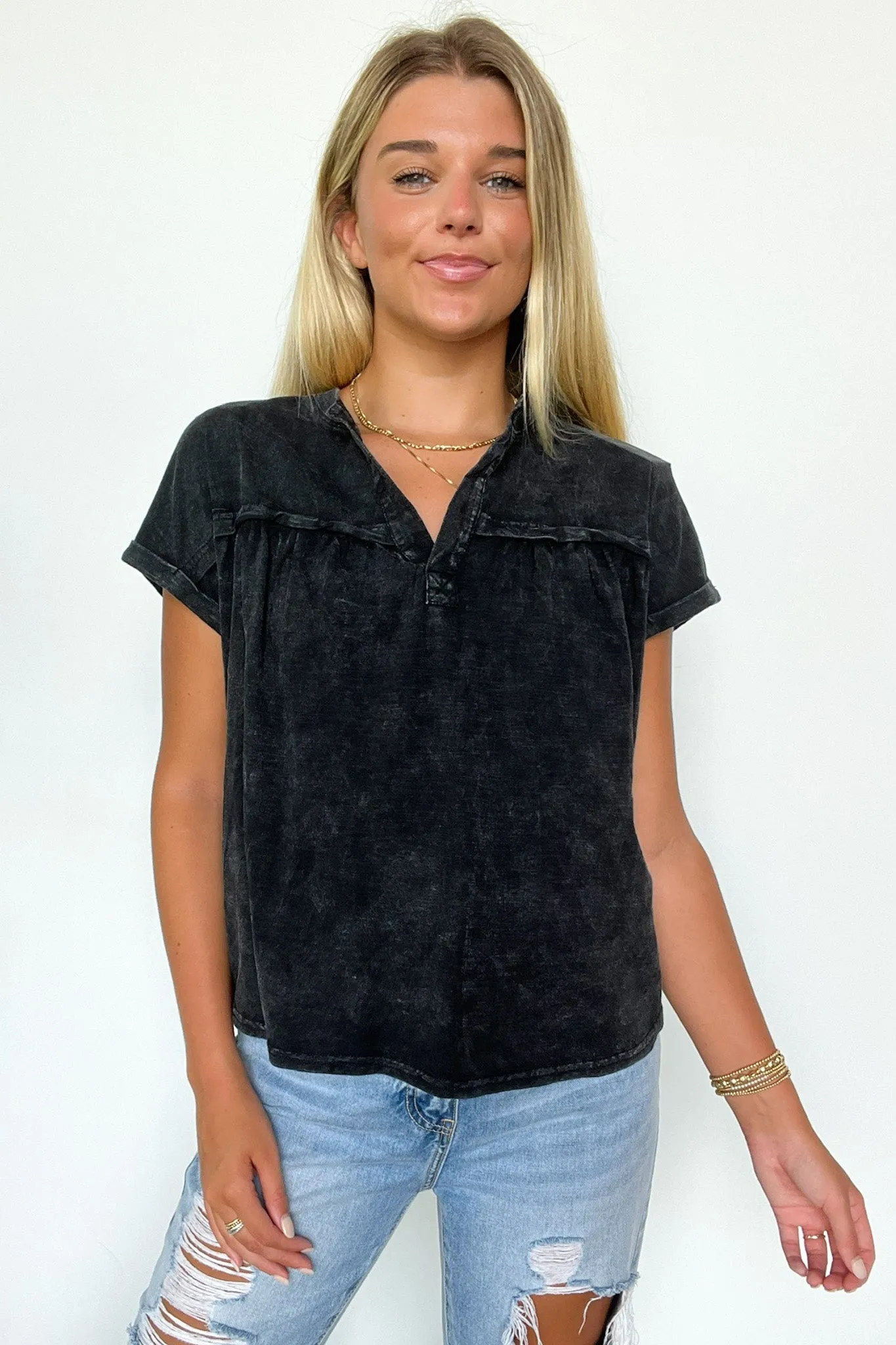 Waverly Mineral Washed Split Neck Top