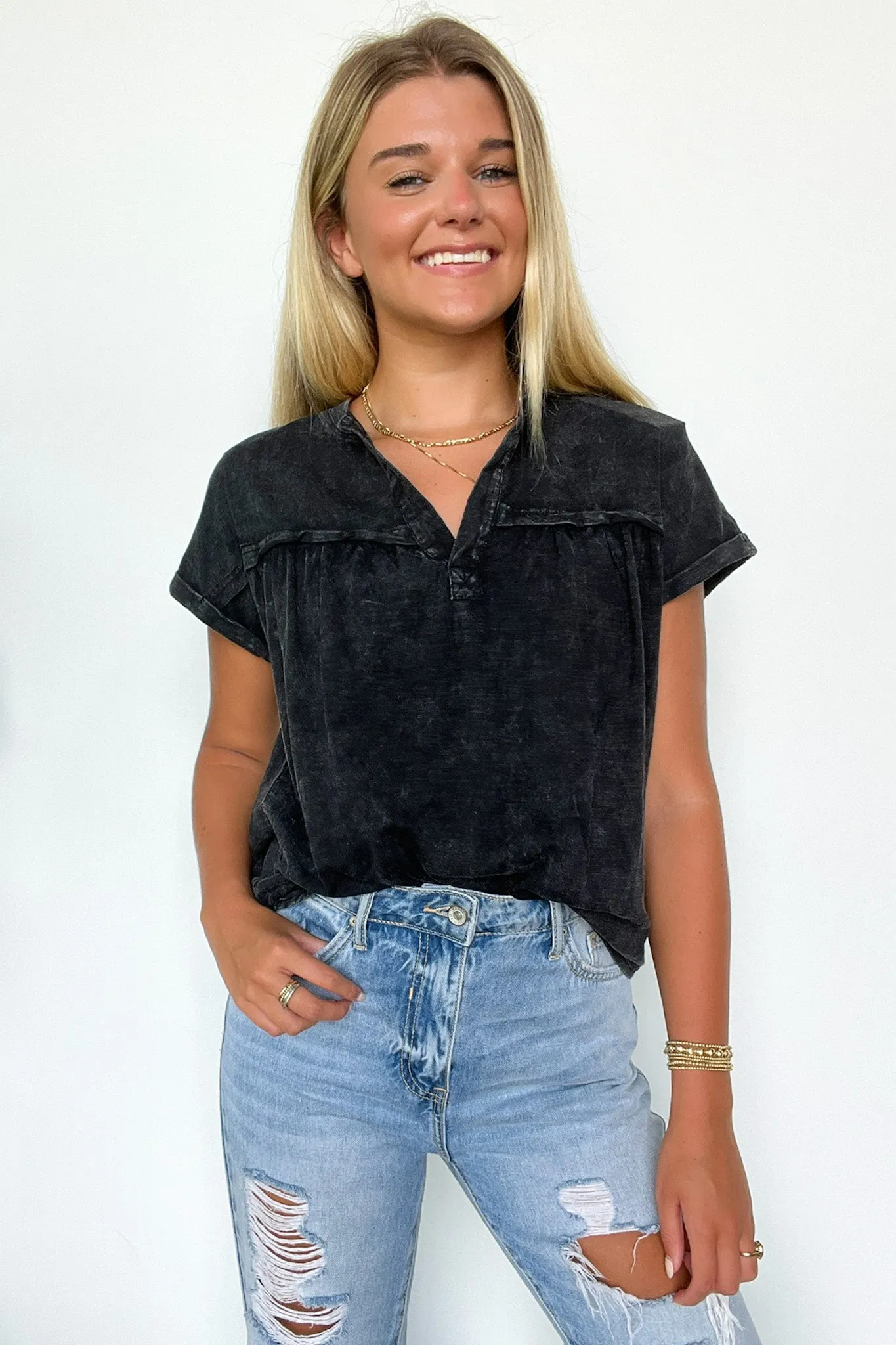 Waverly Mineral Washed Split Neck Top