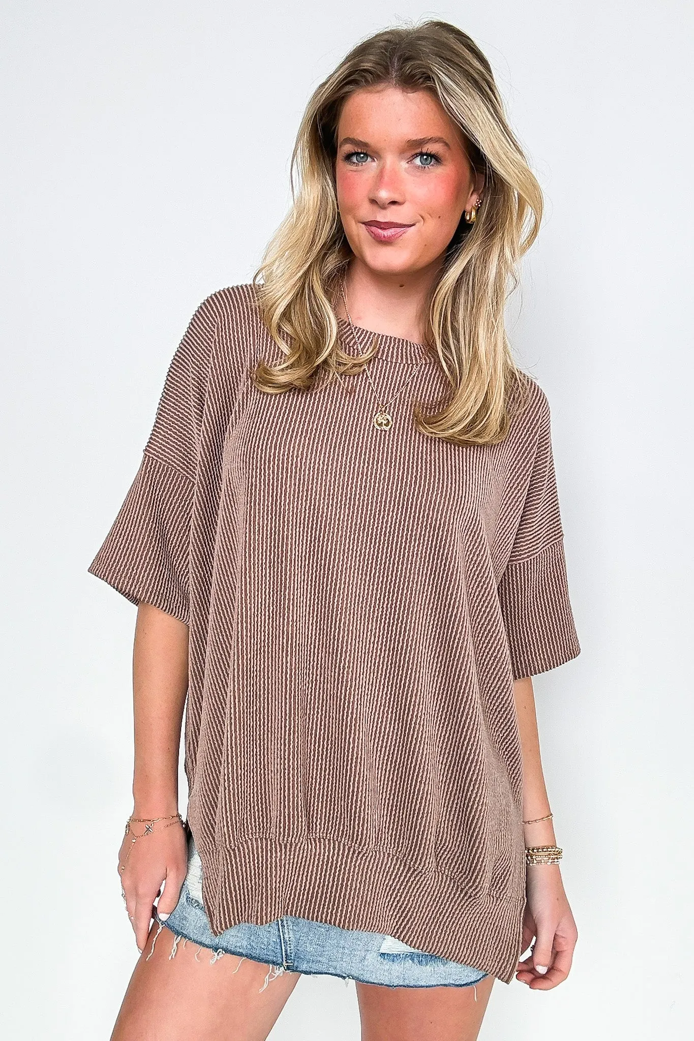Weekend Wanderlust Rib Knit Side Slit Top - BACK IN STOCK