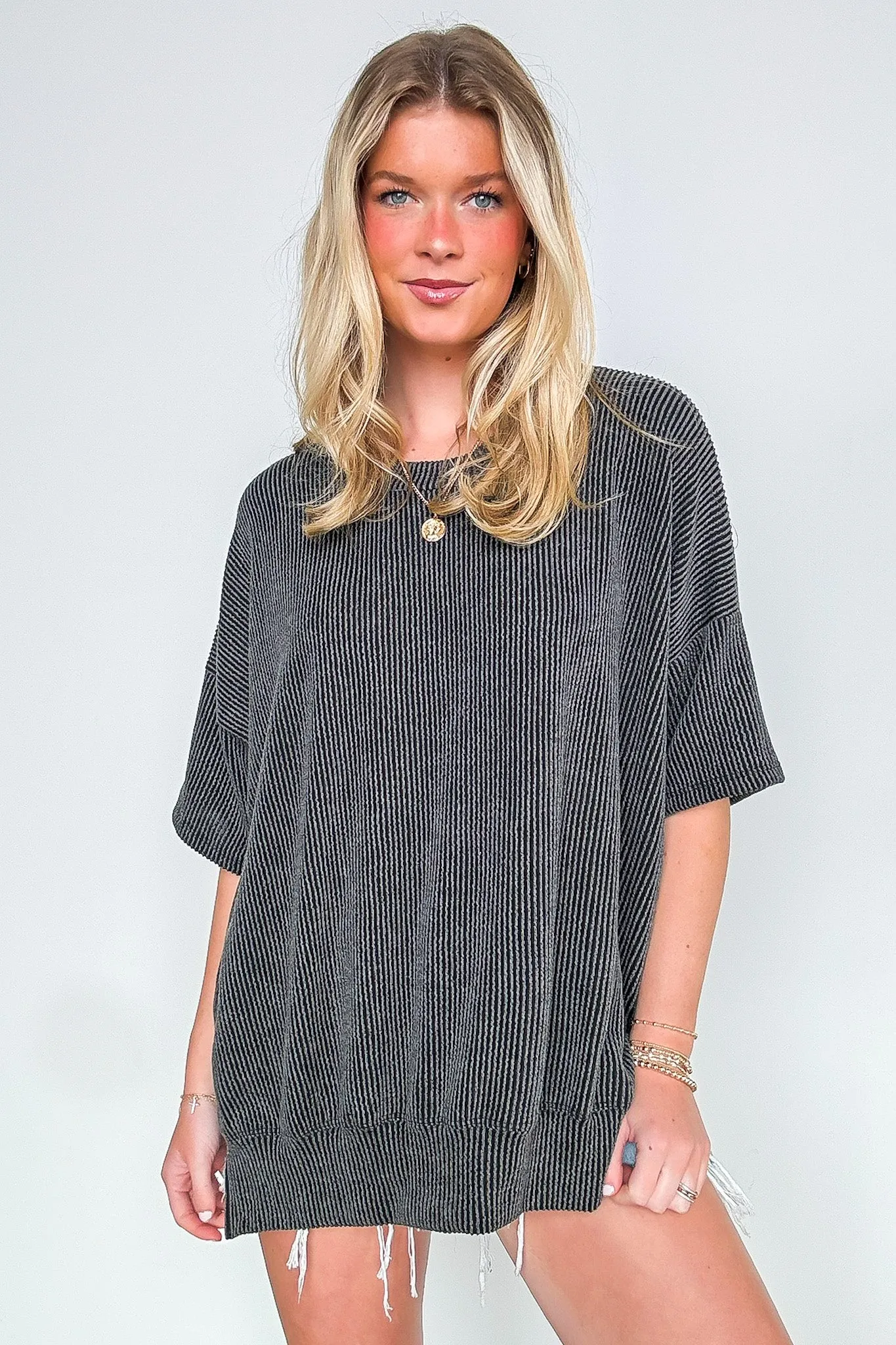 Weekend Wanderlust Rib Knit Side Slit Top - BACK IN STOCK