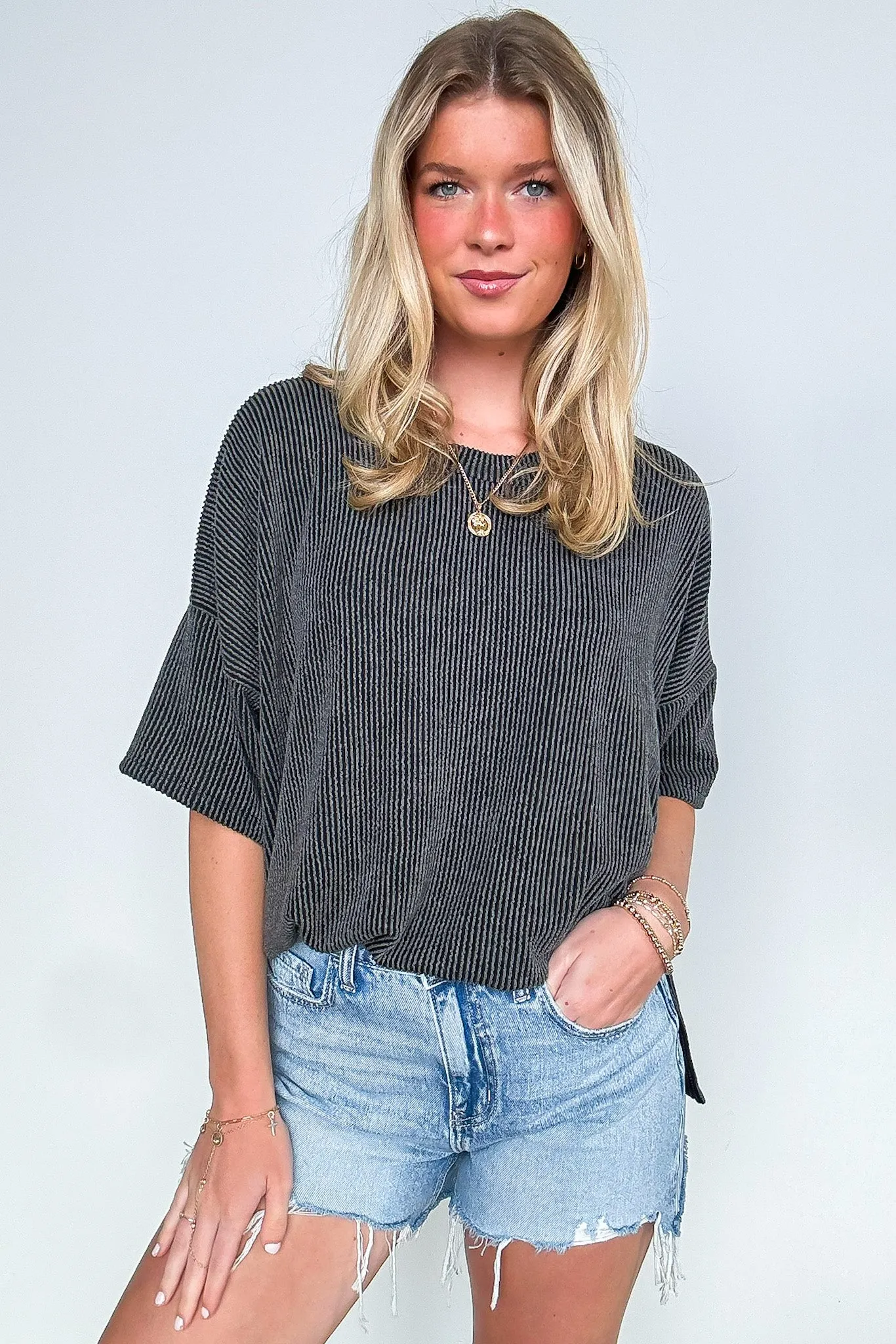 Weekend Wanderlust Rib Knit Side Slit Top - BACK IN STOCK