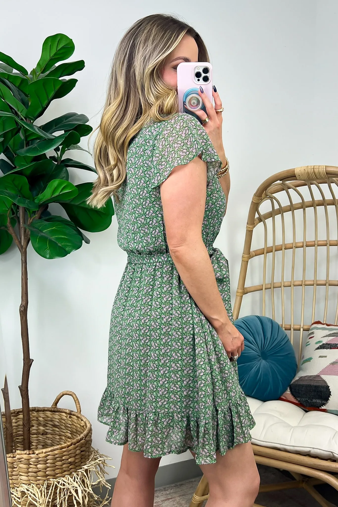 Whimsical Blooms Floral Print Surplice Ruffle Dress - FINAL SALE