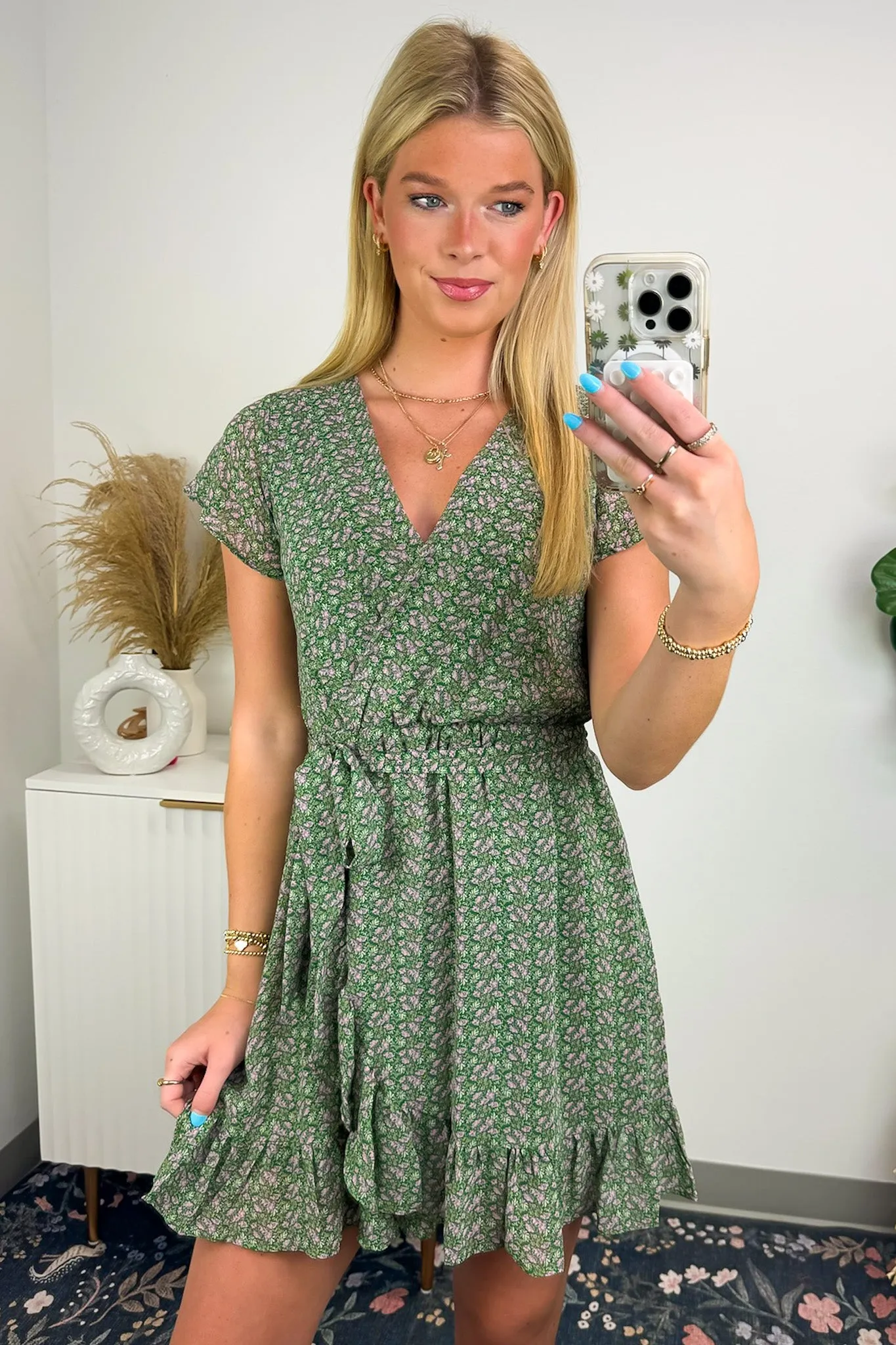 Whimsical Blooms Floral Print Surplice Ruffle Dress - FINAL SALE