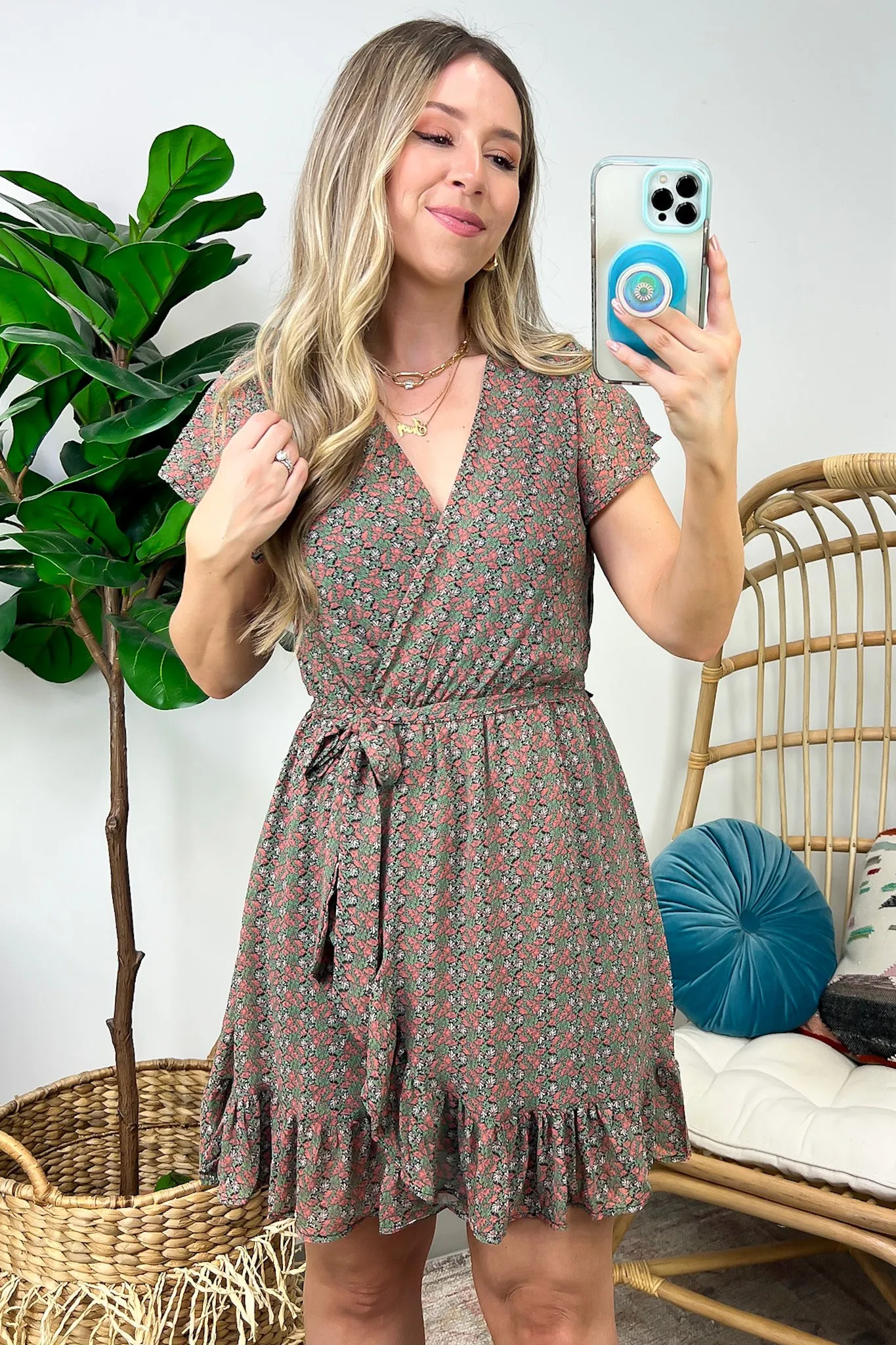 Whimsical Blooms Floral Print Surplice Ruffle Dress - FINAL SALE