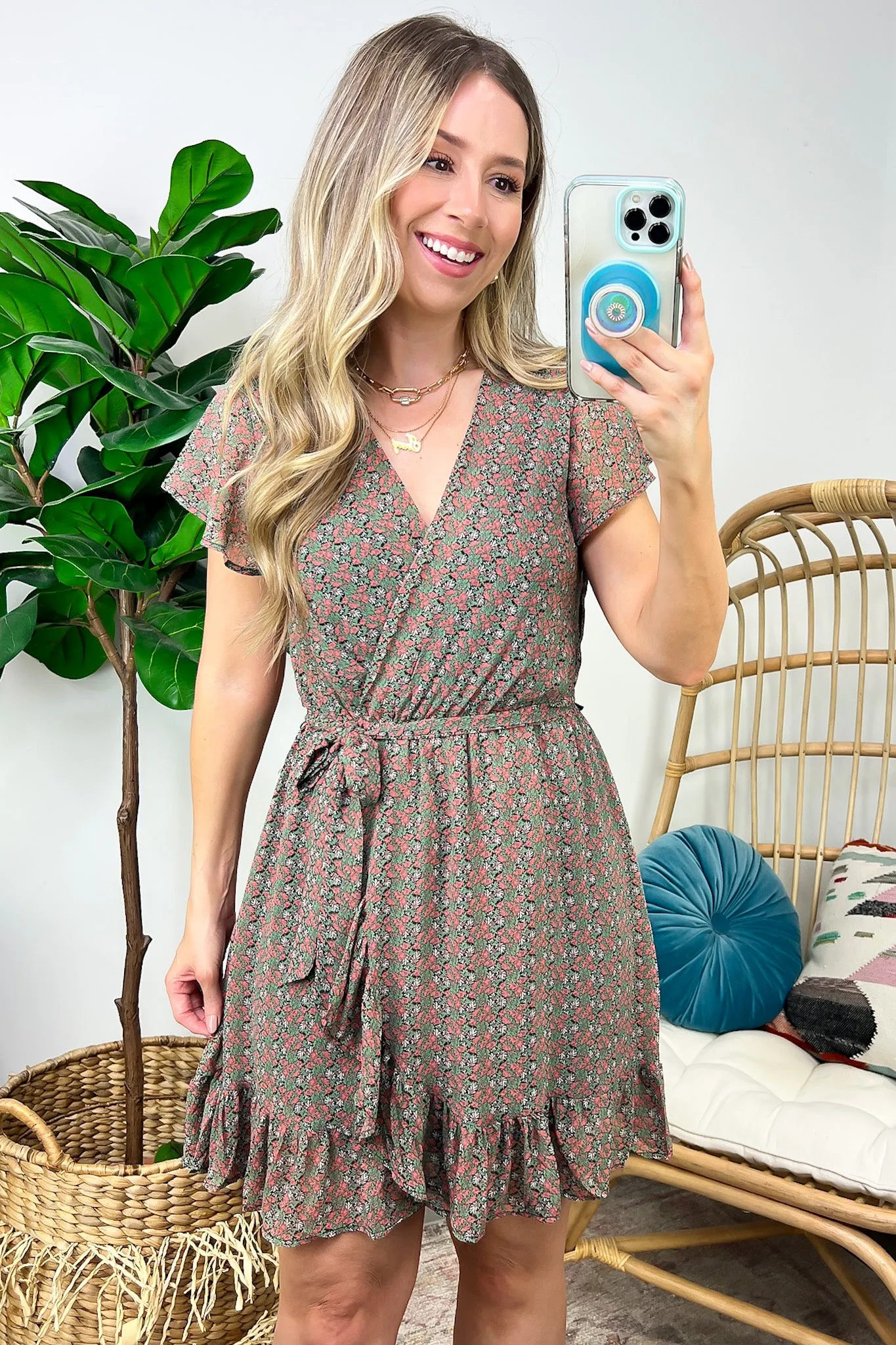 Whimsical Blooms Floral Print Surplice Ruffle Dress - FINAL SALE