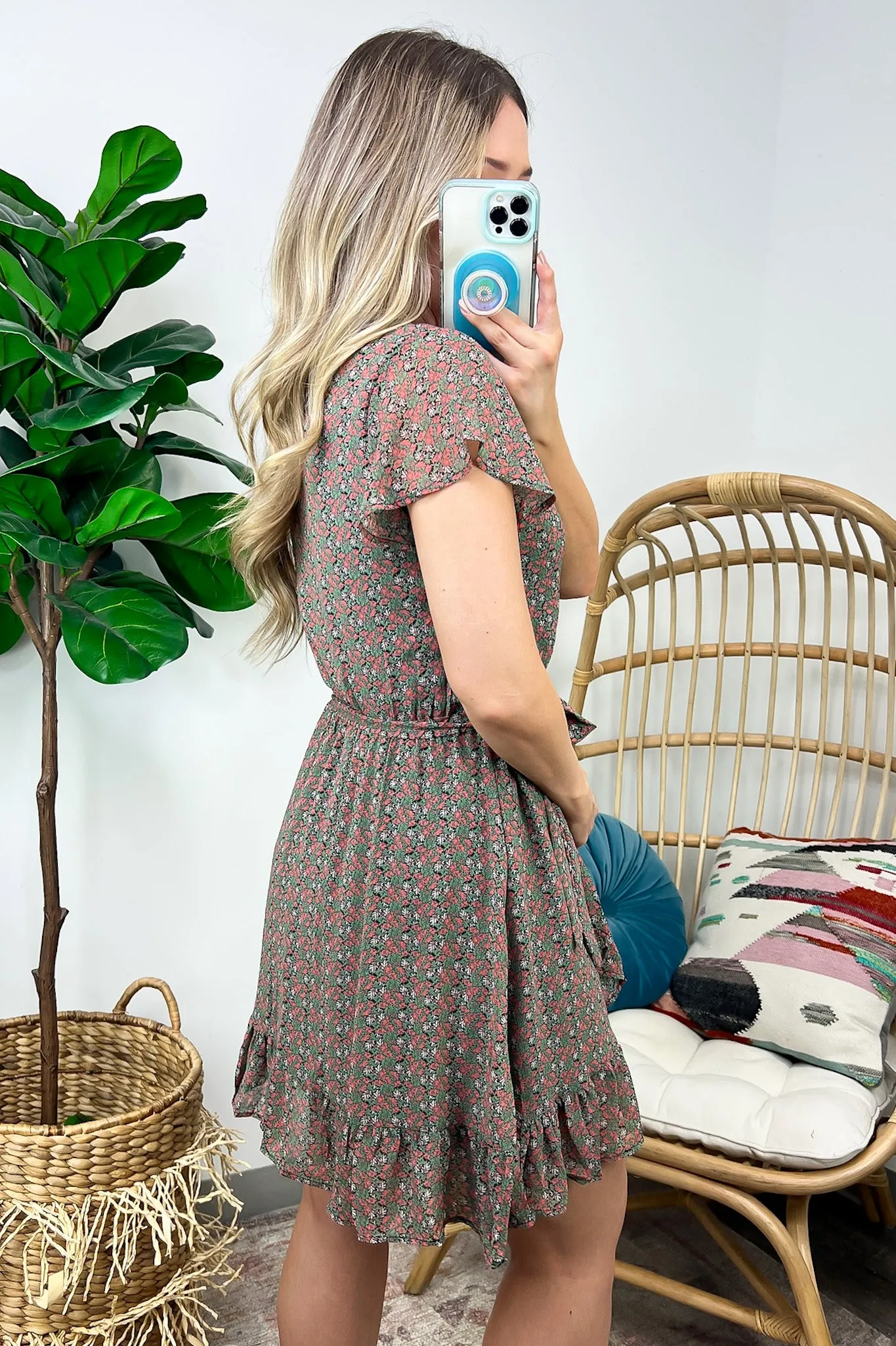 Whimsical Blooms Floral Print Surplice Ruffle Dress - FINAL SALE