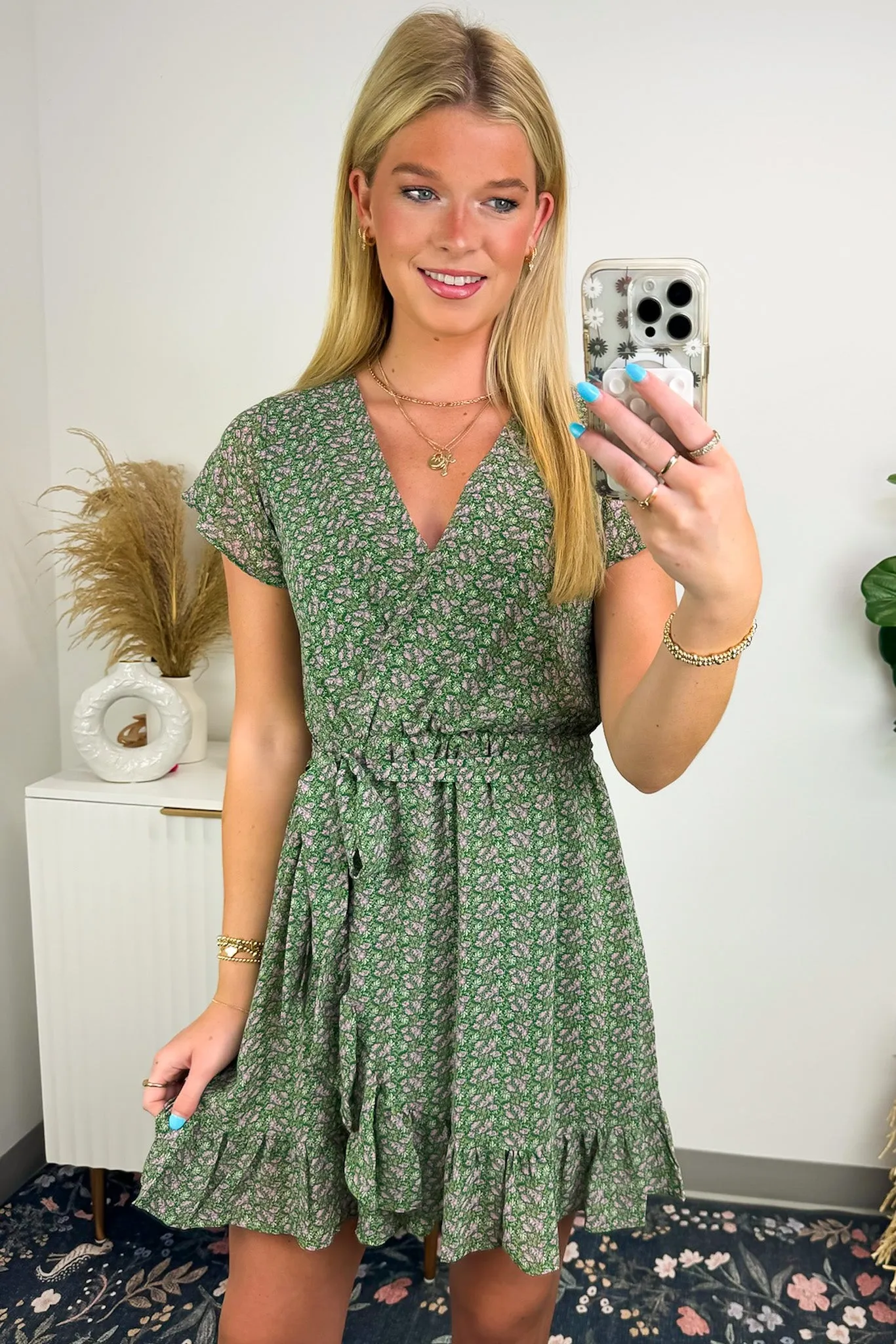 Whimsical Blooms Floral Print Surplice Ruffle Dress - FINAL SALE