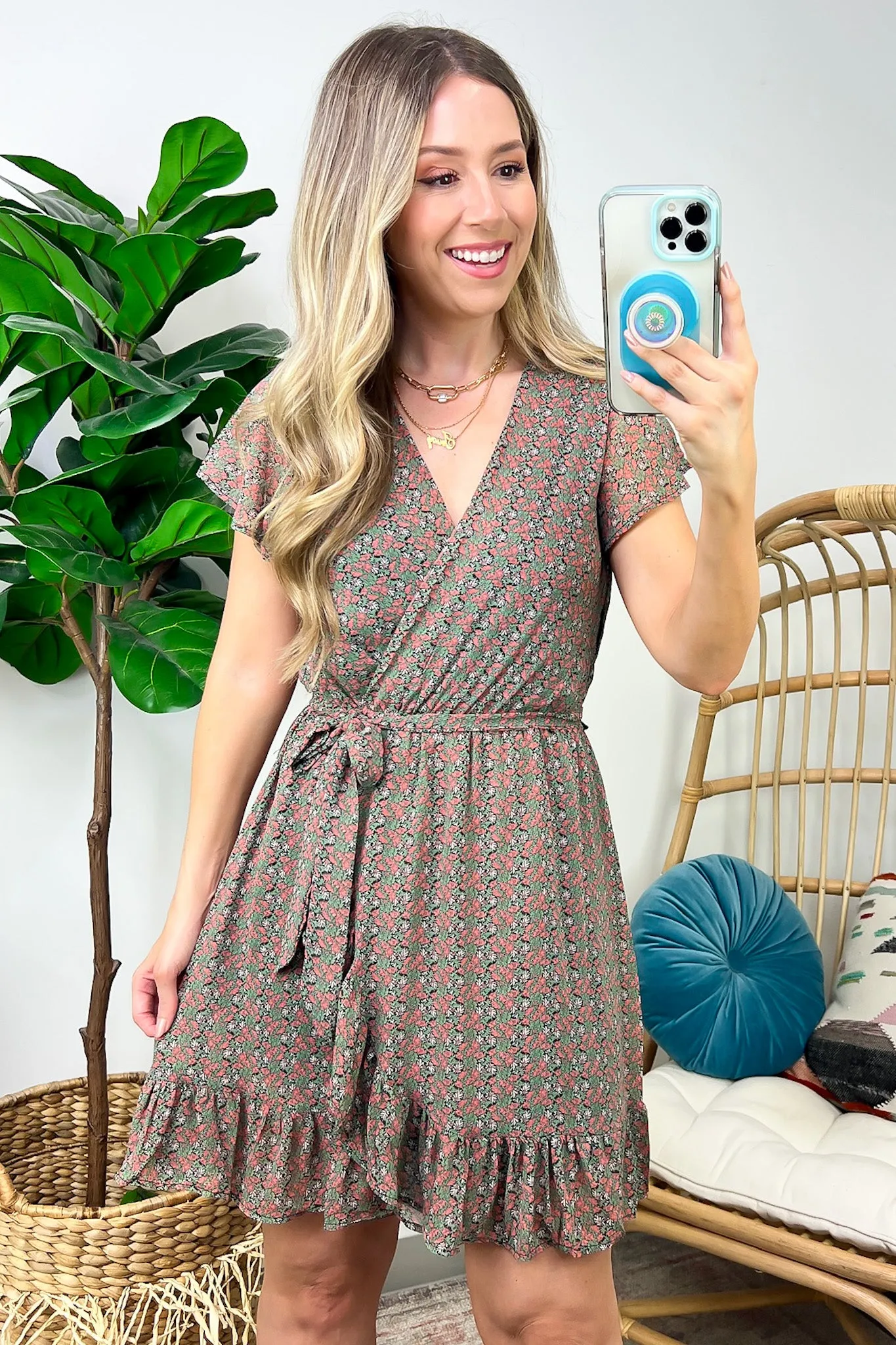 Whimsical Blooms Floral Print Surplice Ruffle Dress - FINAL SALE
