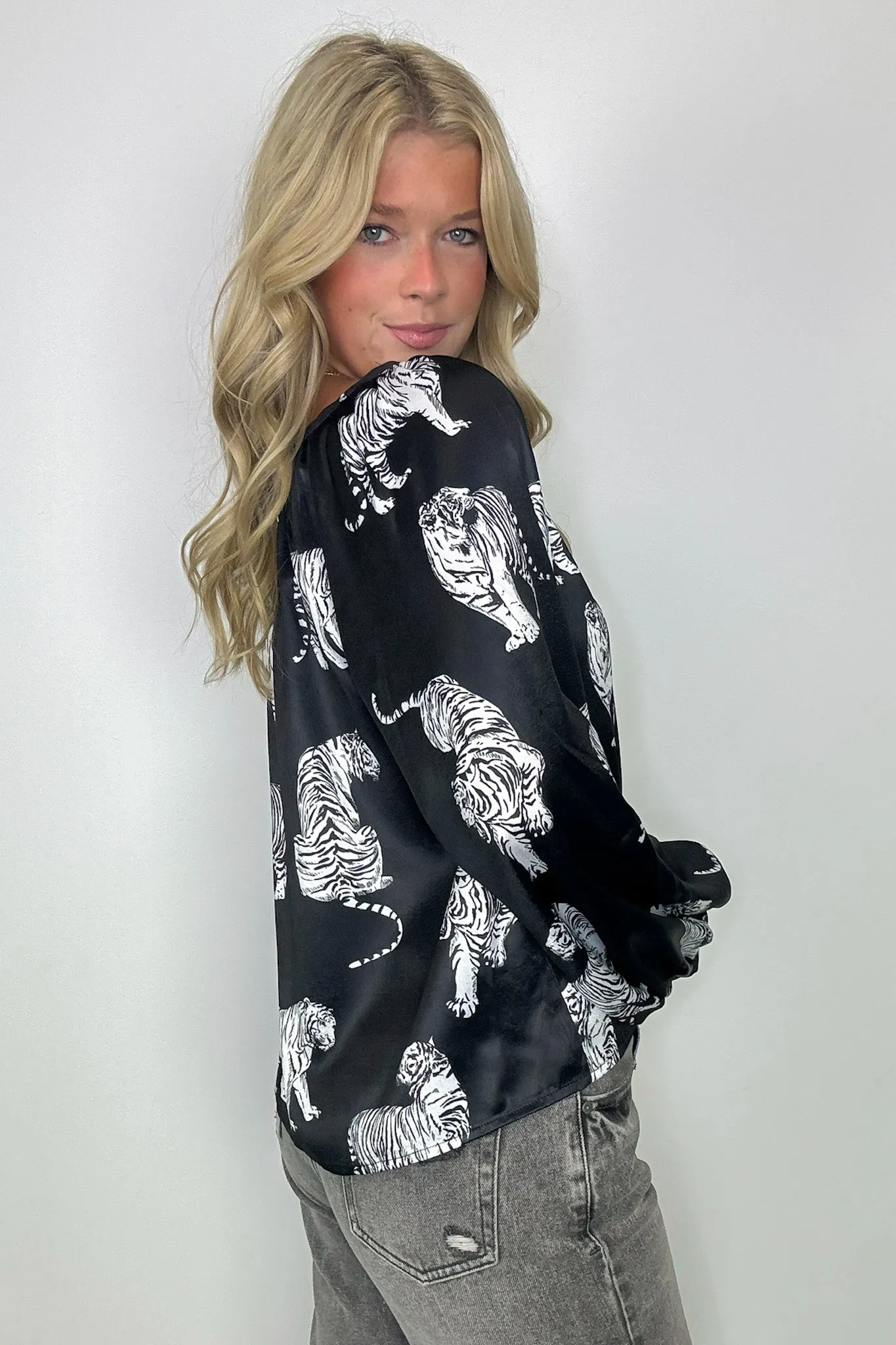 Wild Life Tiger Print Satin Top - FINAL SALE