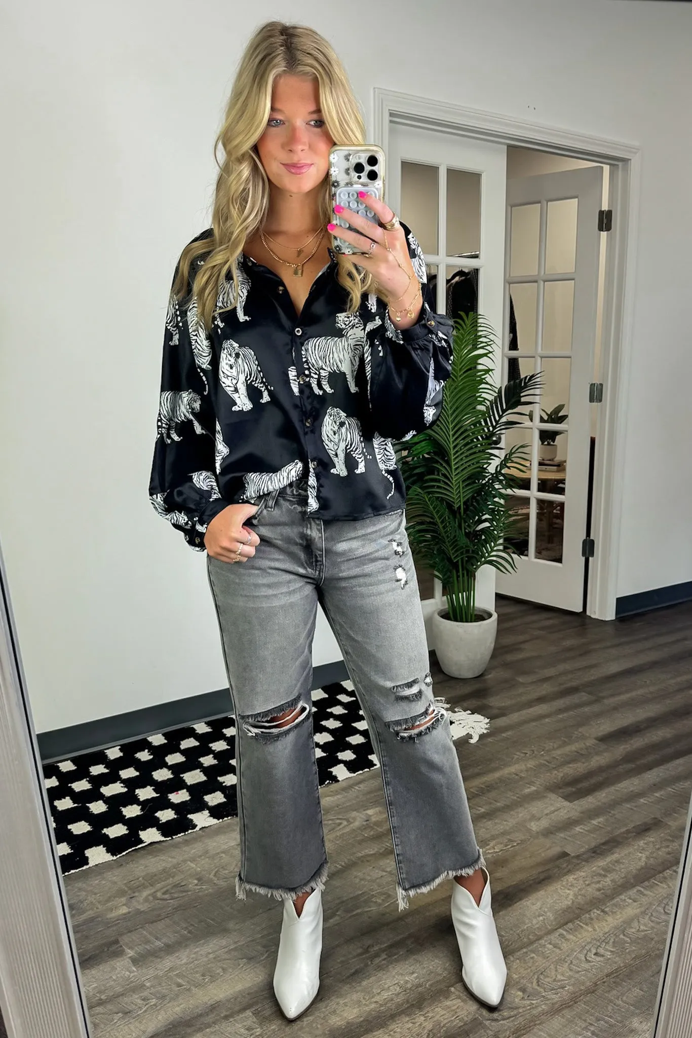 Wild Life Tiger Print Satin Top - FINAL SALE