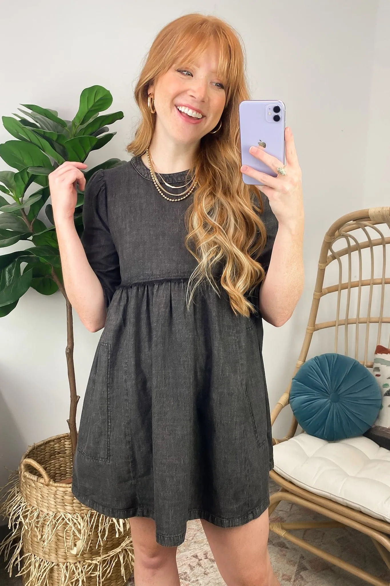Zahrah Washed Denim Babydoll Dress - FINAL SALE