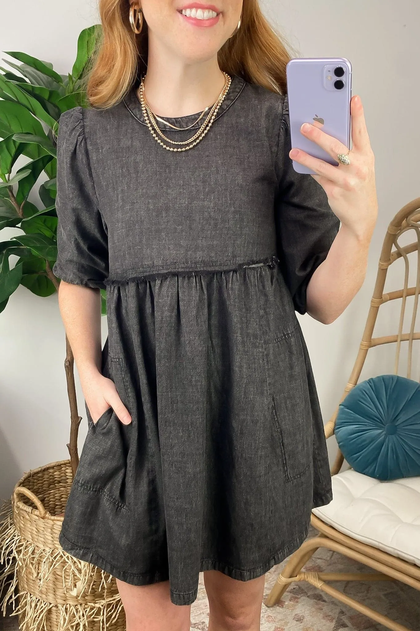 Zahrah Washed Denim Babydoll Dress - FINAL SALE