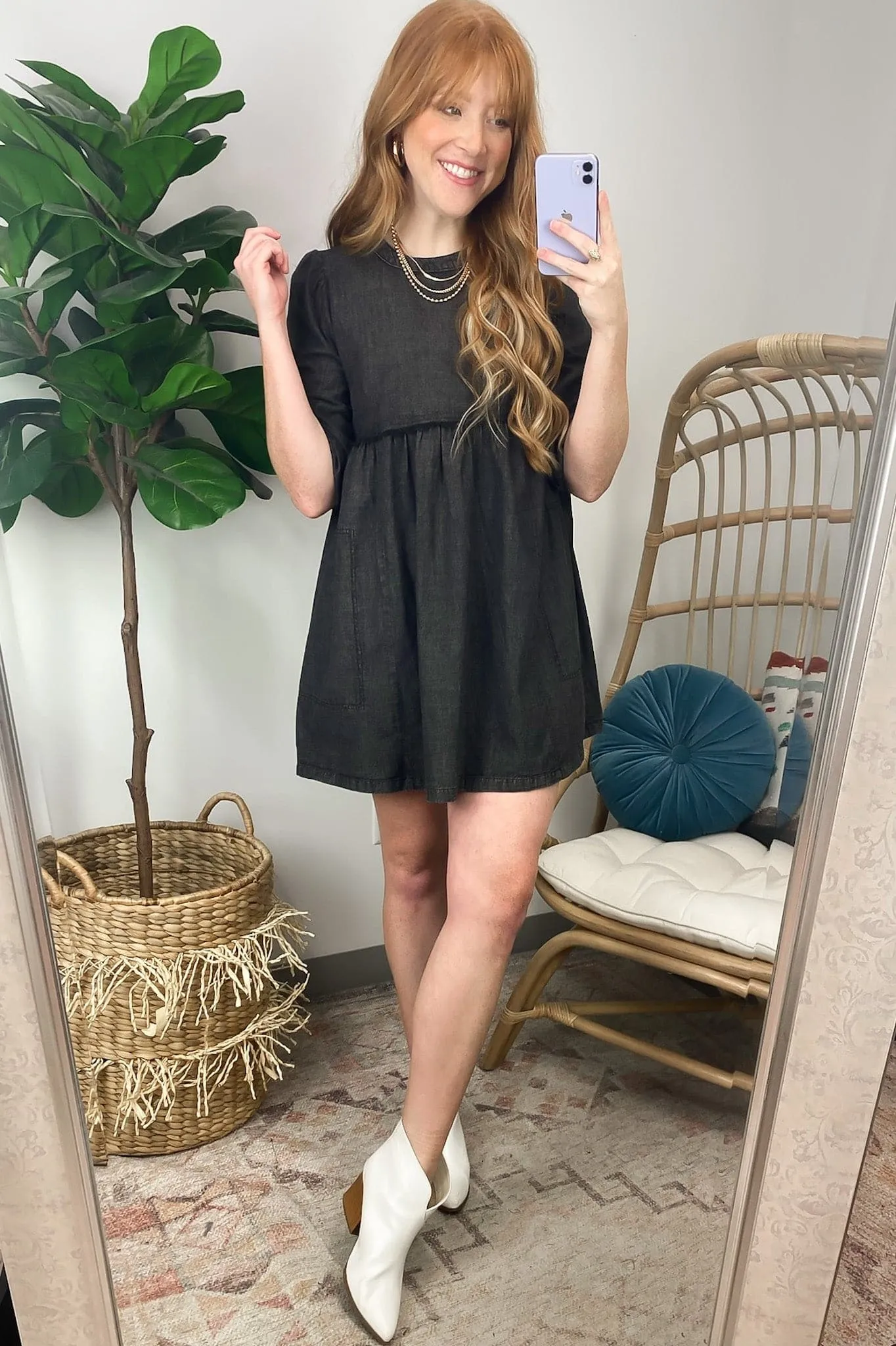 Zahrah Washed Denim Babydoll Dress - FINAL SALE