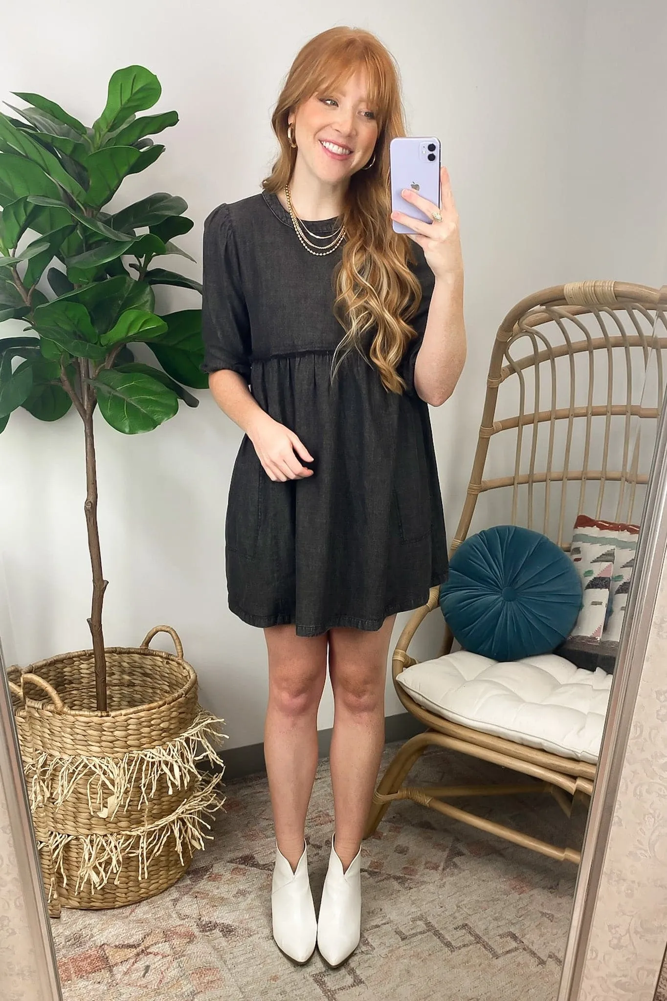Zahrah Washed Denim Babydoll Dress - FINAL SALE